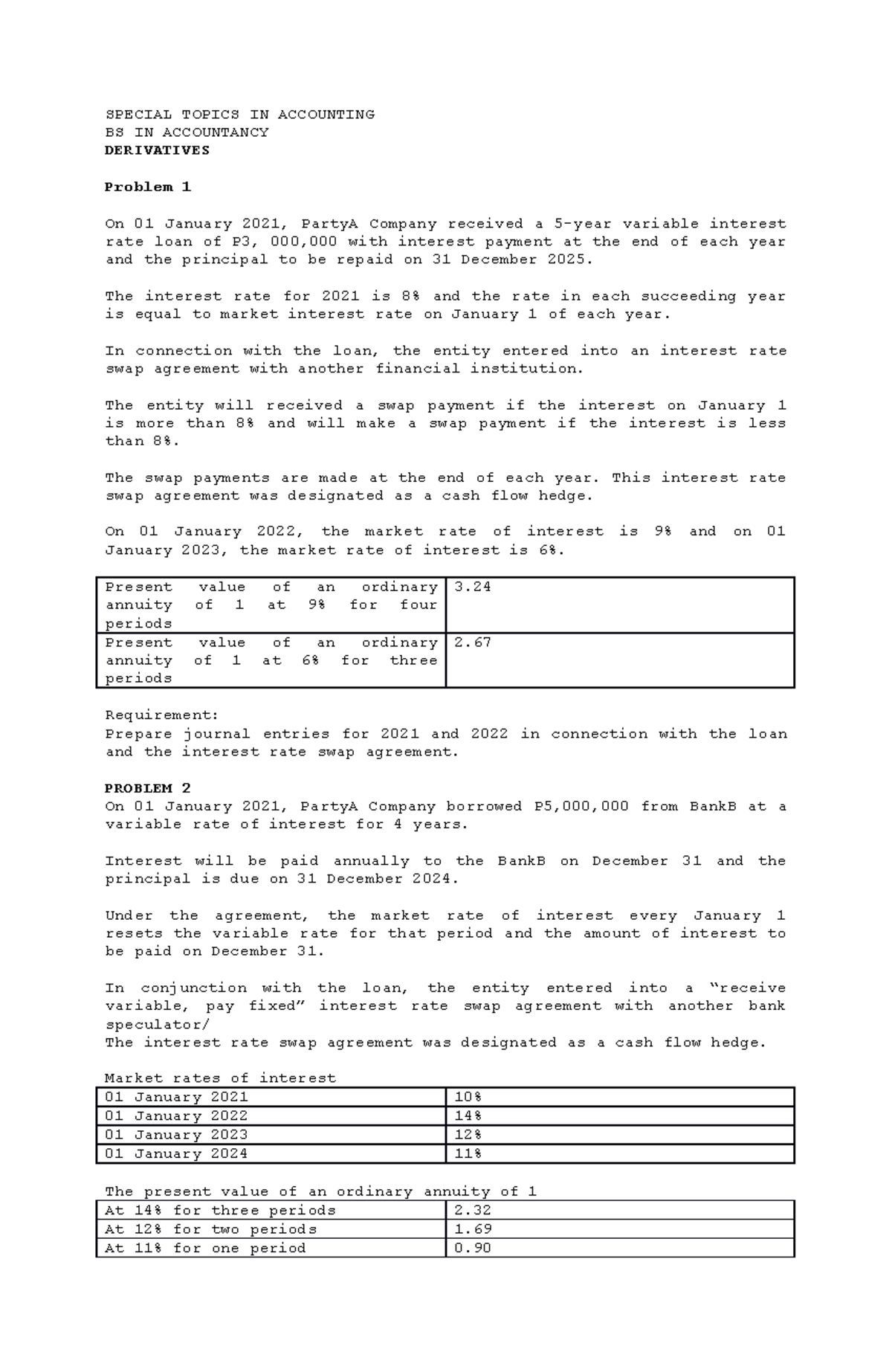 Problem-Solving Practice Sets for BS in Accountancy (Derivatives) - Studocu