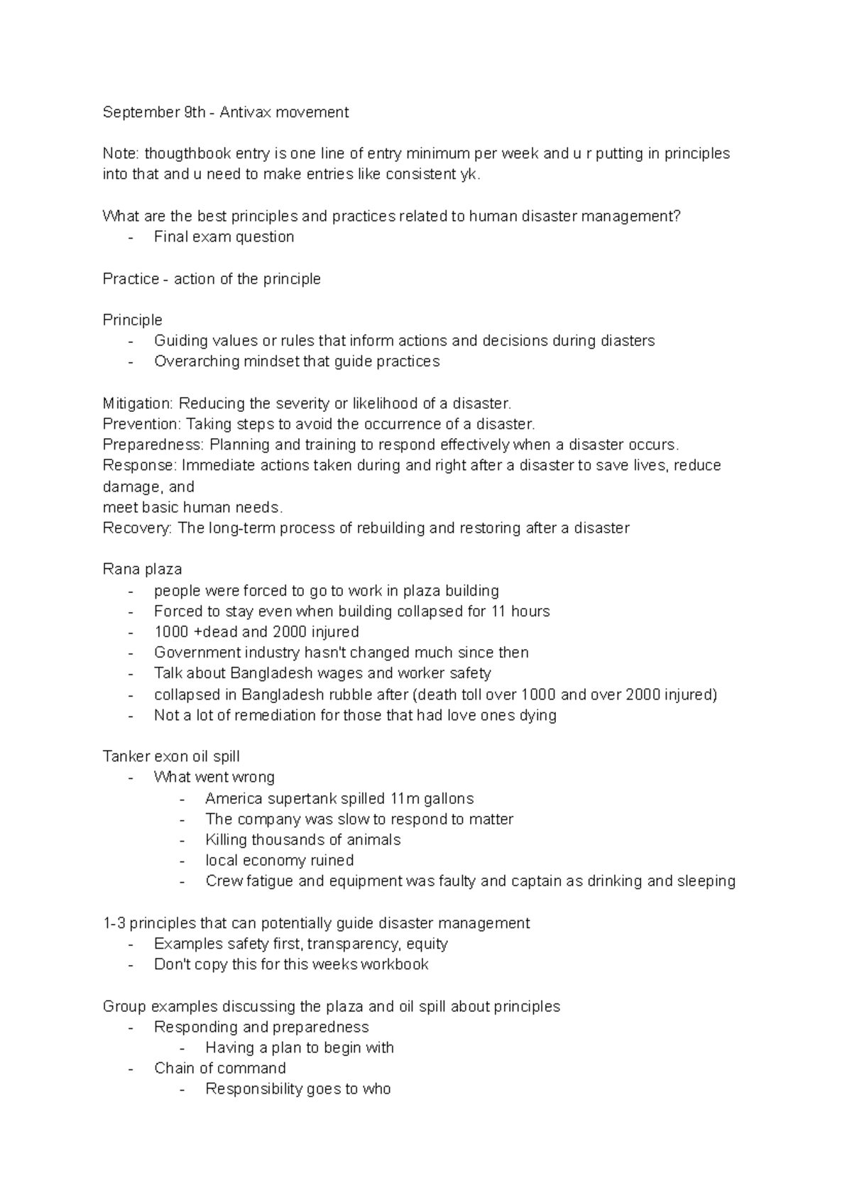 Bio 3HD3 Final Exam Notes: Principles of Disaster Management - Studocu