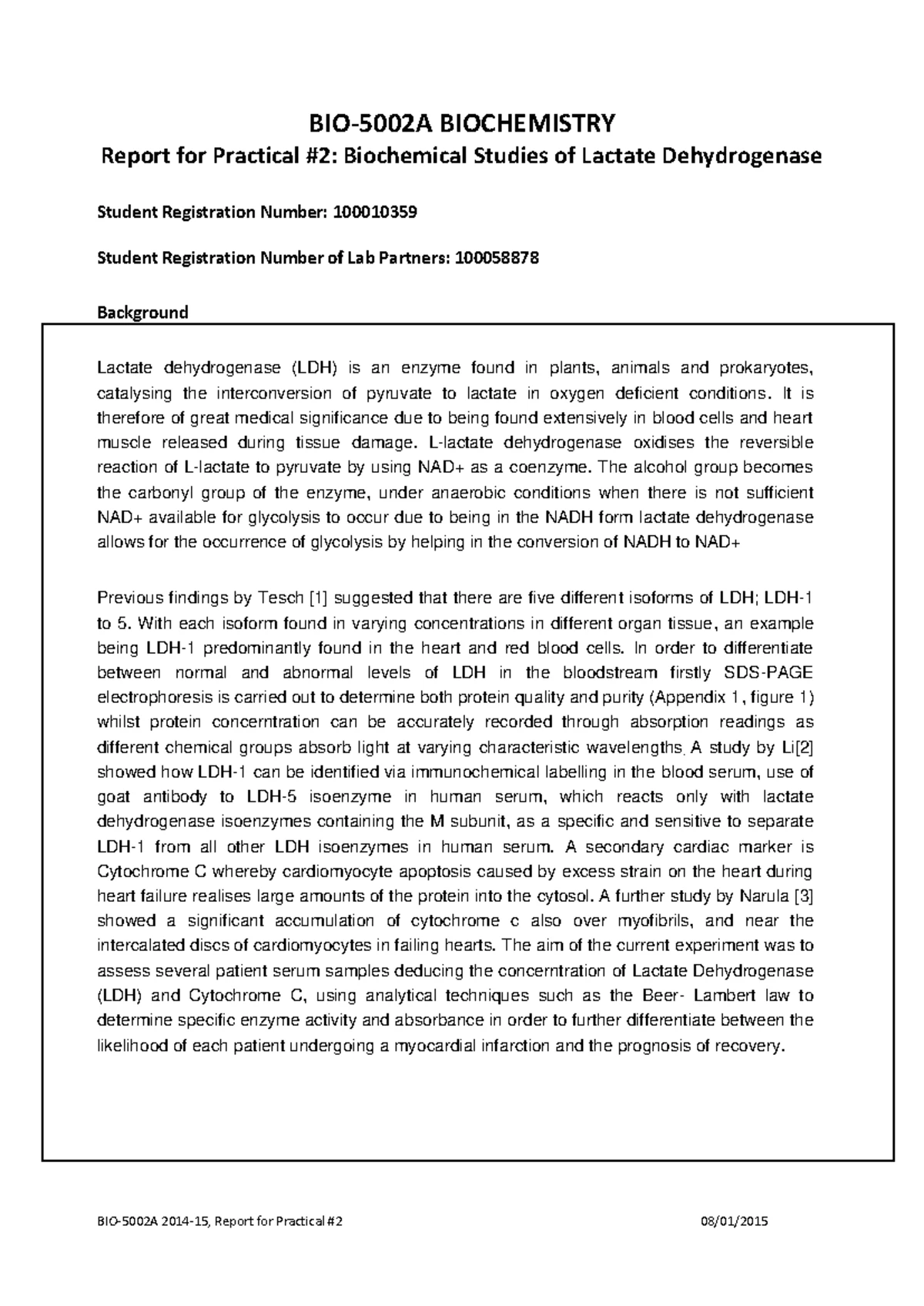 BIO-5002A Report for Practical #2 - BIO-5002A BIOCHEMISTRY Report for ...
