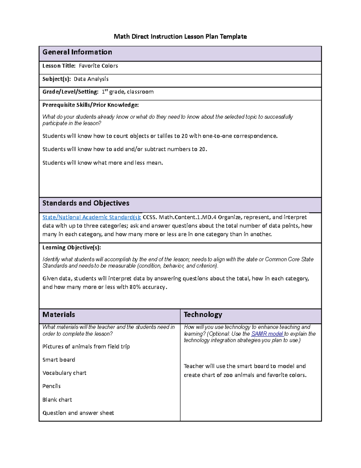 BMM3 Task 3: Data Analysis Lesson Plan for 1st Grade Students - Studocu