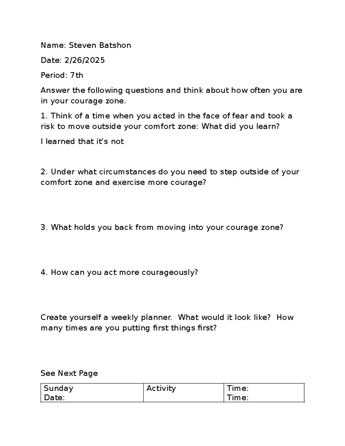 Habit 3: Put First Things First Worksheet & Weekly Planner - Studocu