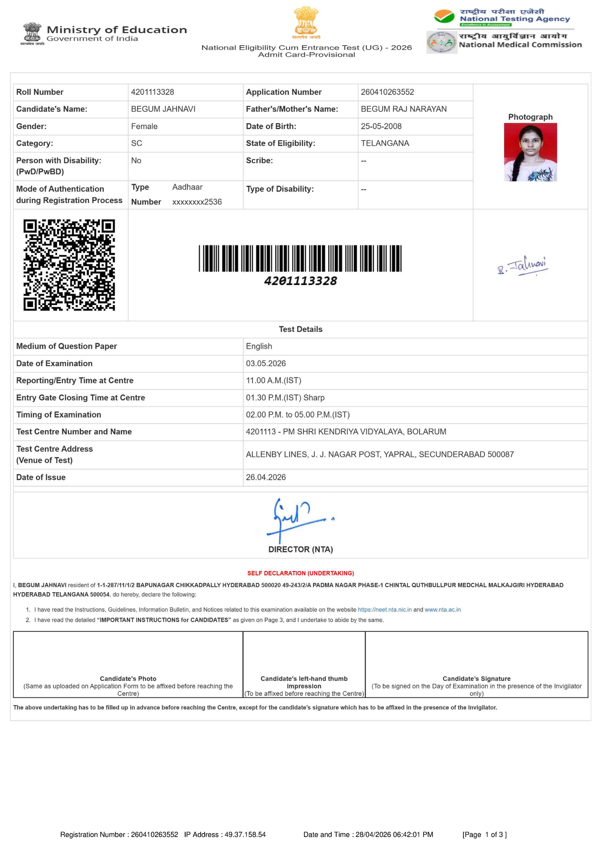Admit Card-260410263552 - Computer science and engineering ...