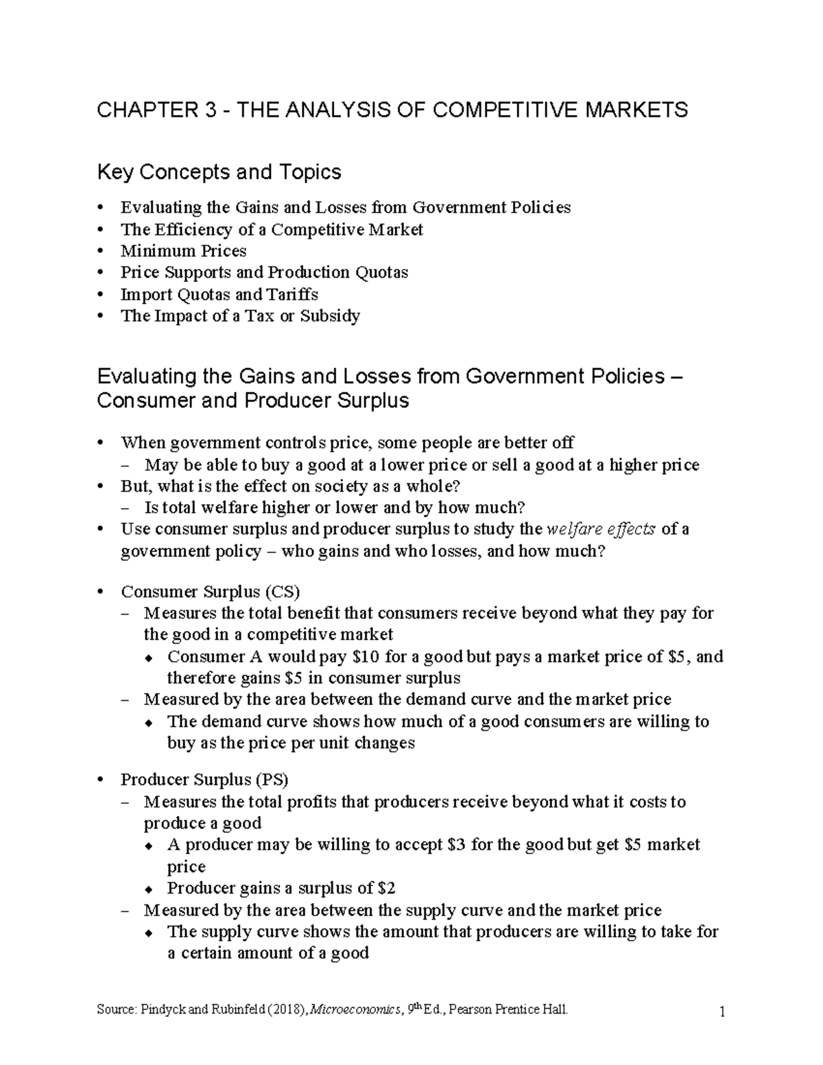 Comm 220 Ch 3 - notes - CHAPTER 3 - THE ANALYSIS OF COMPETITIVE MARKETS ...