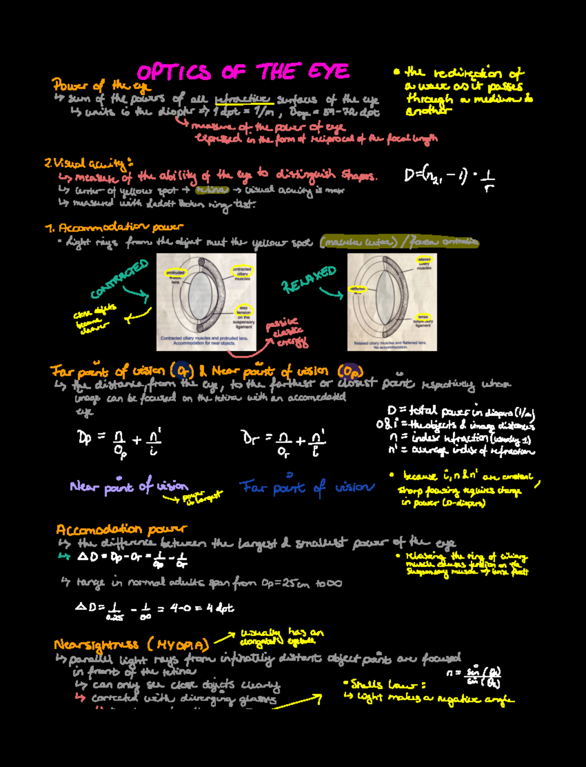 Lab 1 Notes: Summary of Eye Optics and Visual Acuity Concepts - Studocu