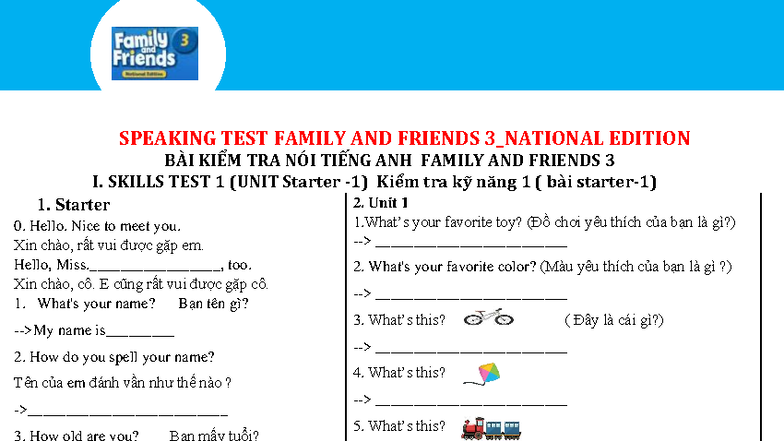 SPEAKING TEST FAMILY AND FRIENDS 3 - NATIONAL EDITION - Studocu