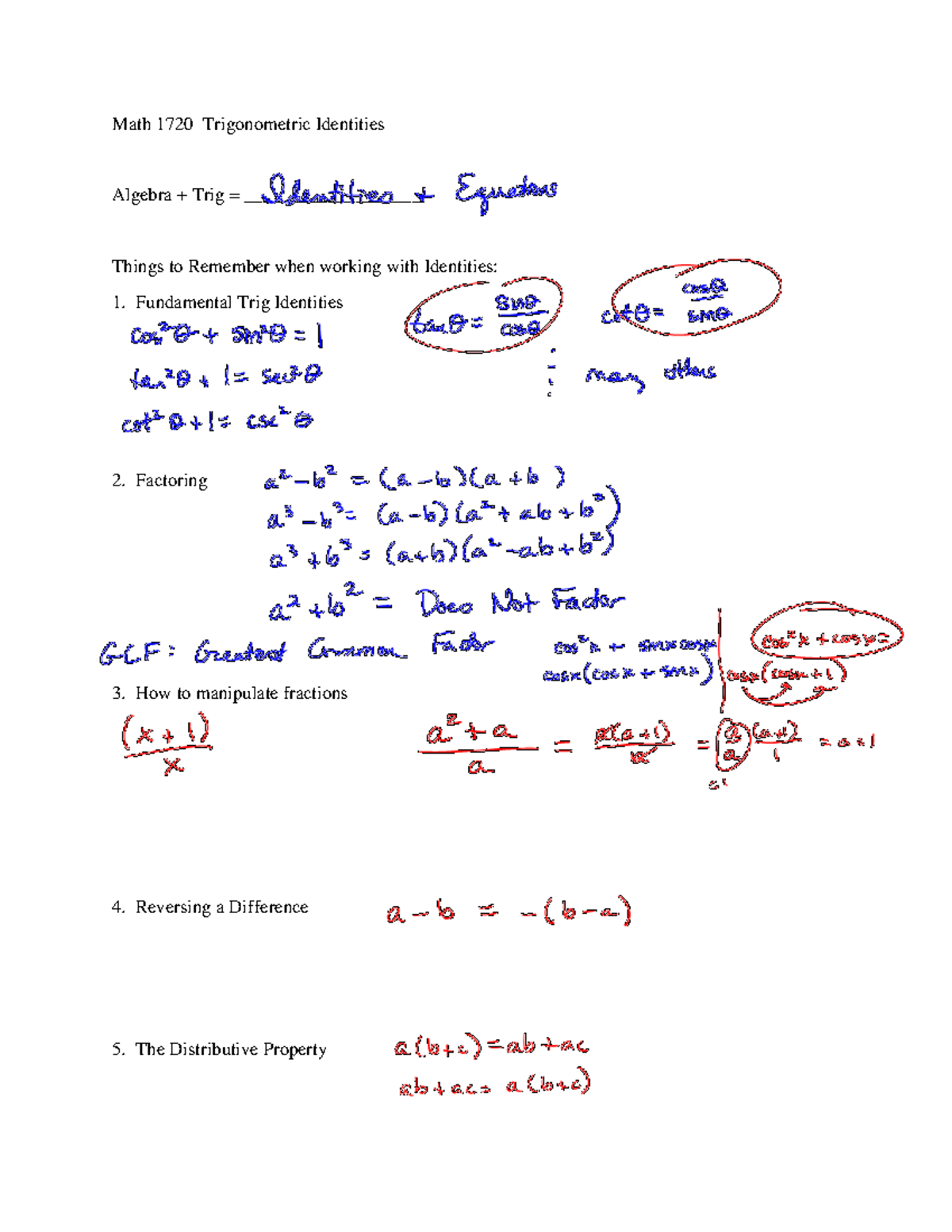 Math 1720: Trigonometric Identities Study Guide and Tips - Math 17 20 ...