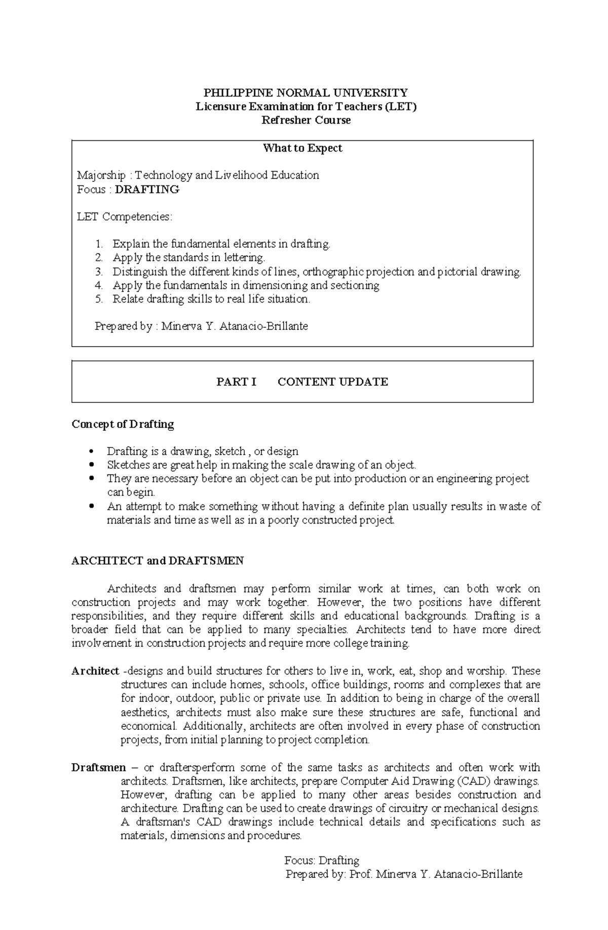 LET Drafting Refresher Course: Fundamental Elements and Techniques ...