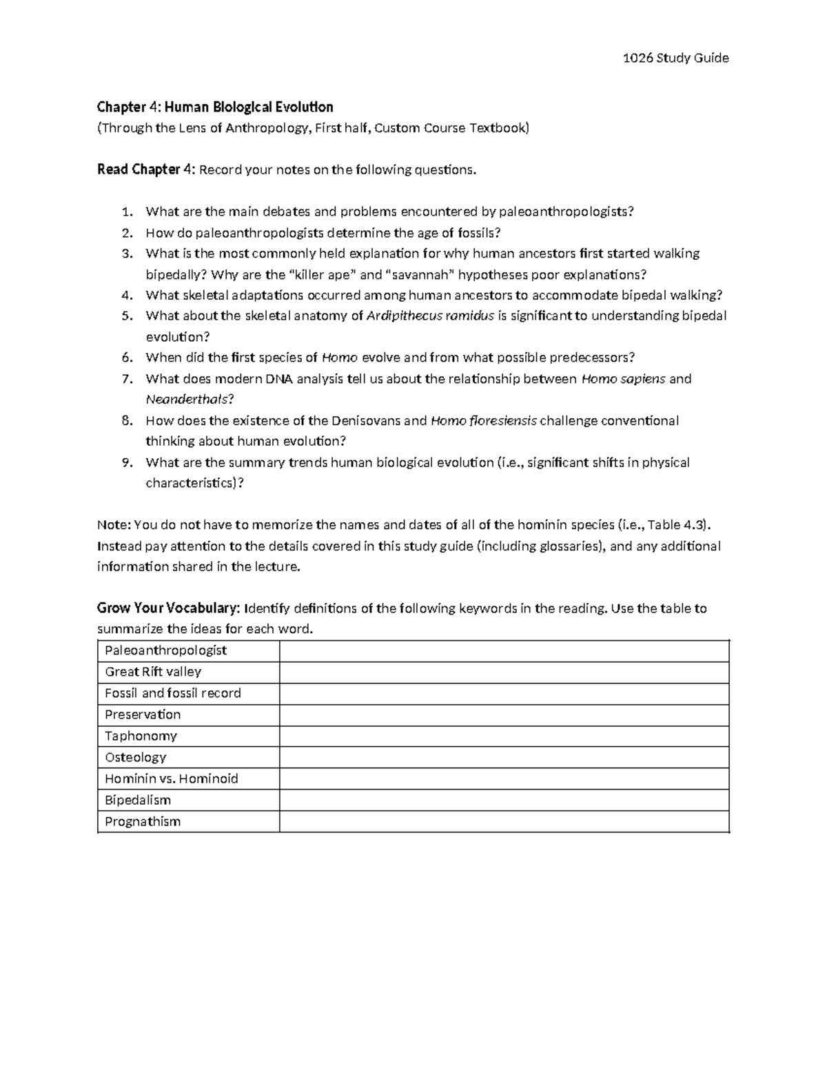 1026 Study Guide: Chapter 4 - Human Biological Evolution Insights - Studocu