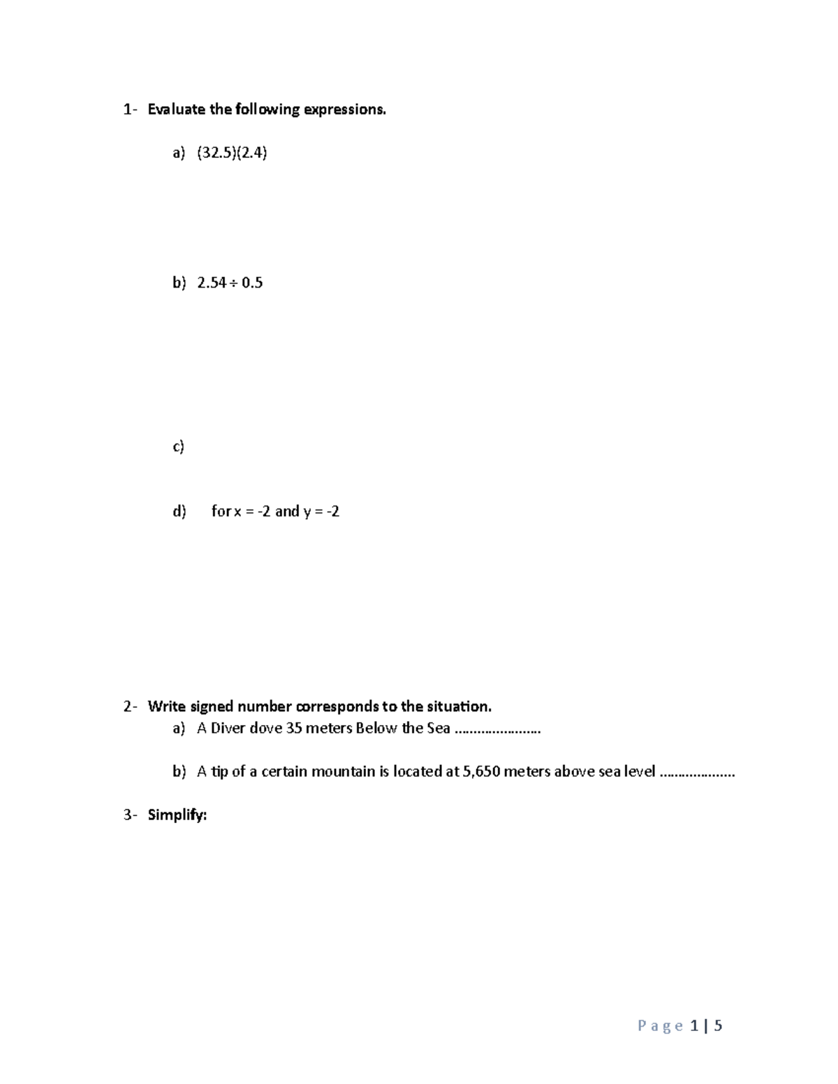 Review T2 095 Tariq - Business Mathematics - 1- Evaluate the following ...
