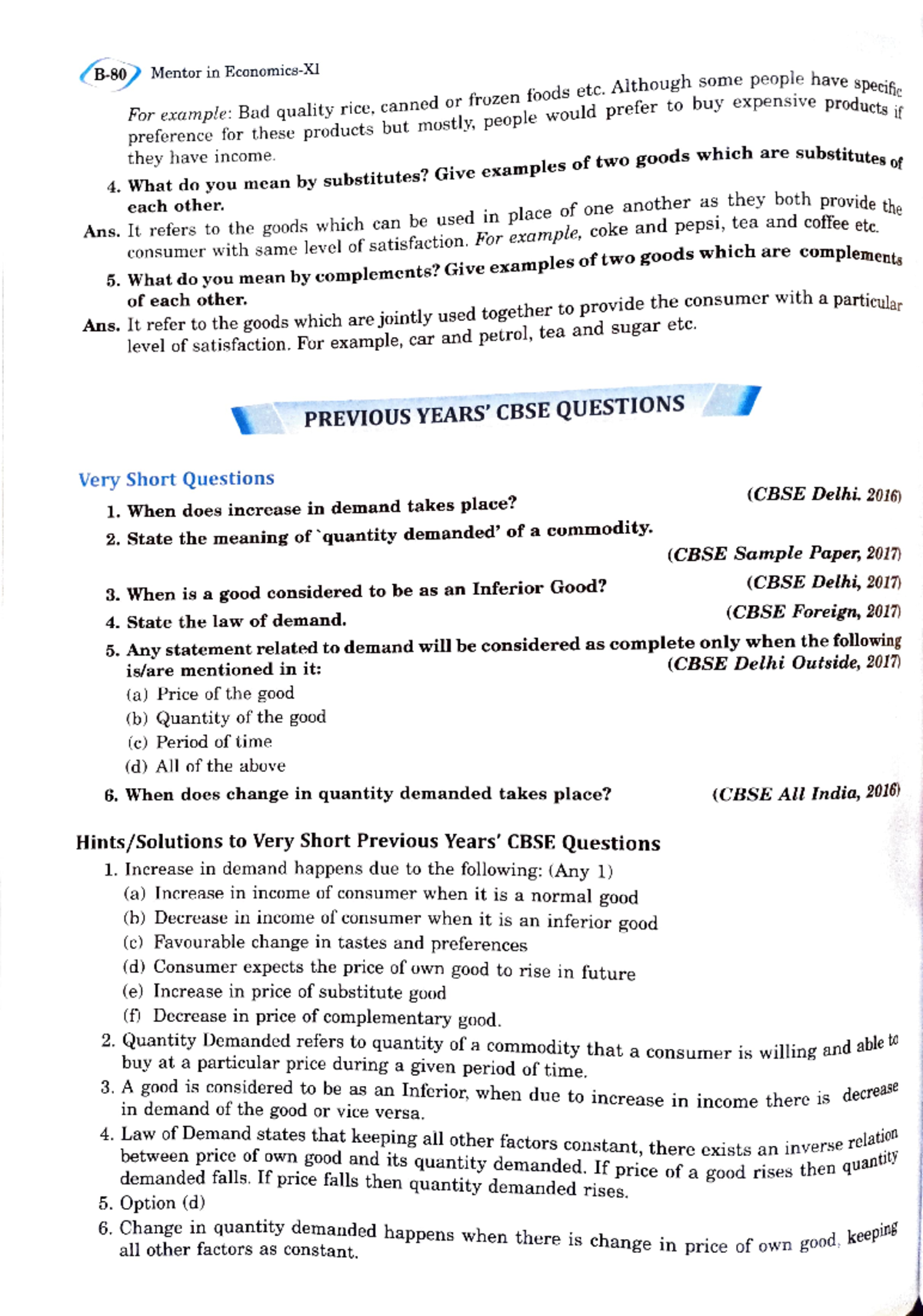 Demand Questions - B-80 Mentor in Economics-XI For example: Bad quality ...