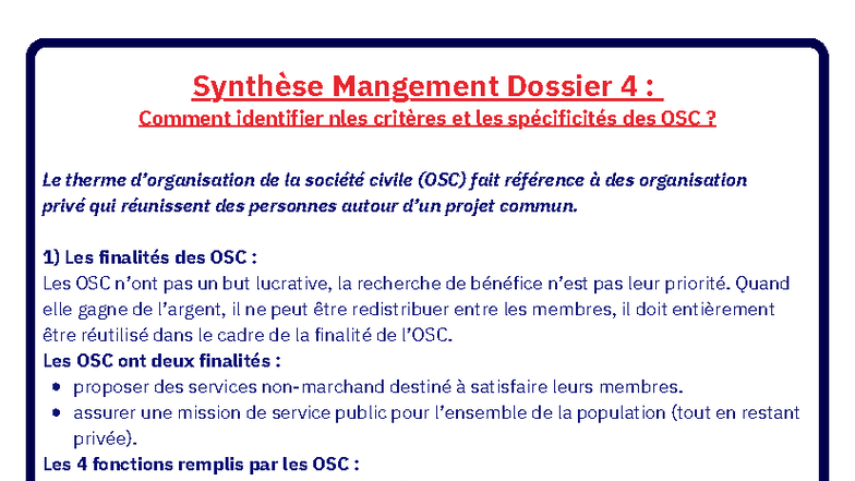 Dossier 4 : Synthèse sur les Critères des OSC et leur Rôle - Studocu