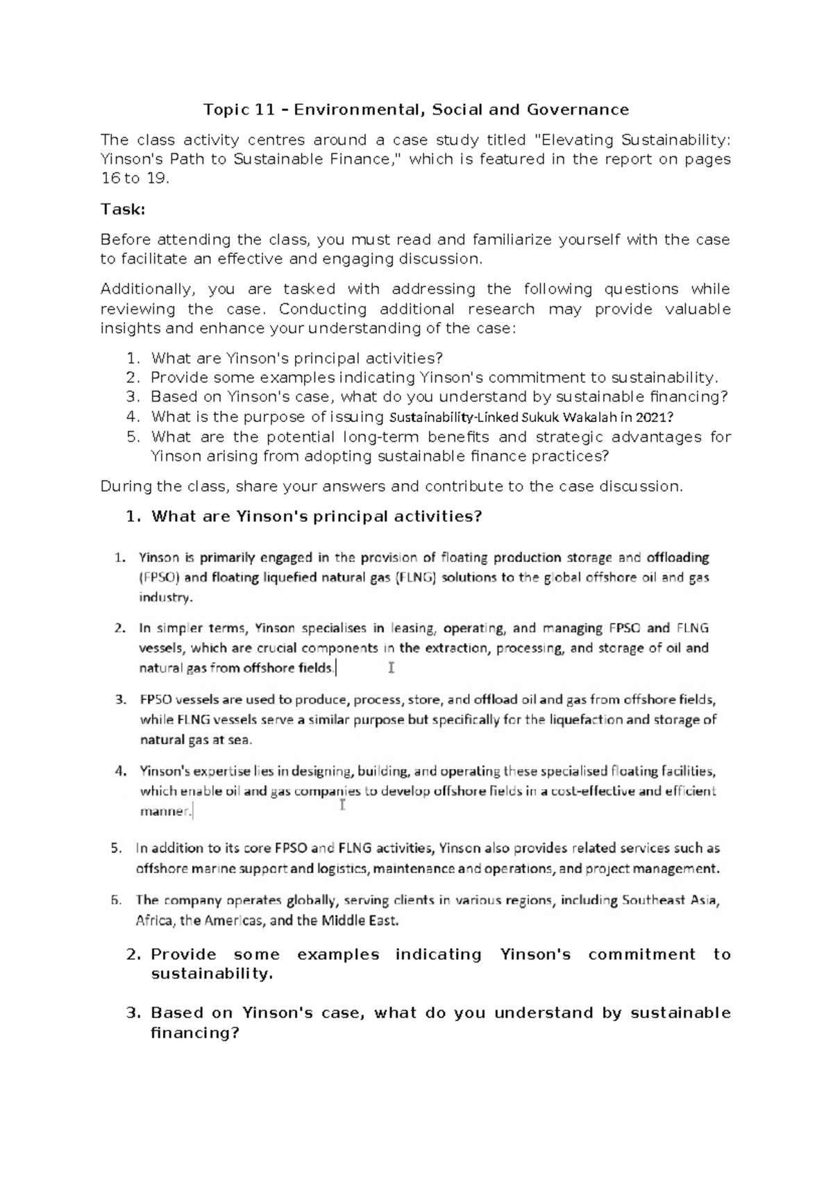 Topic 11 Case Study: Sustainability & ESG Discussion Guide - Studocu