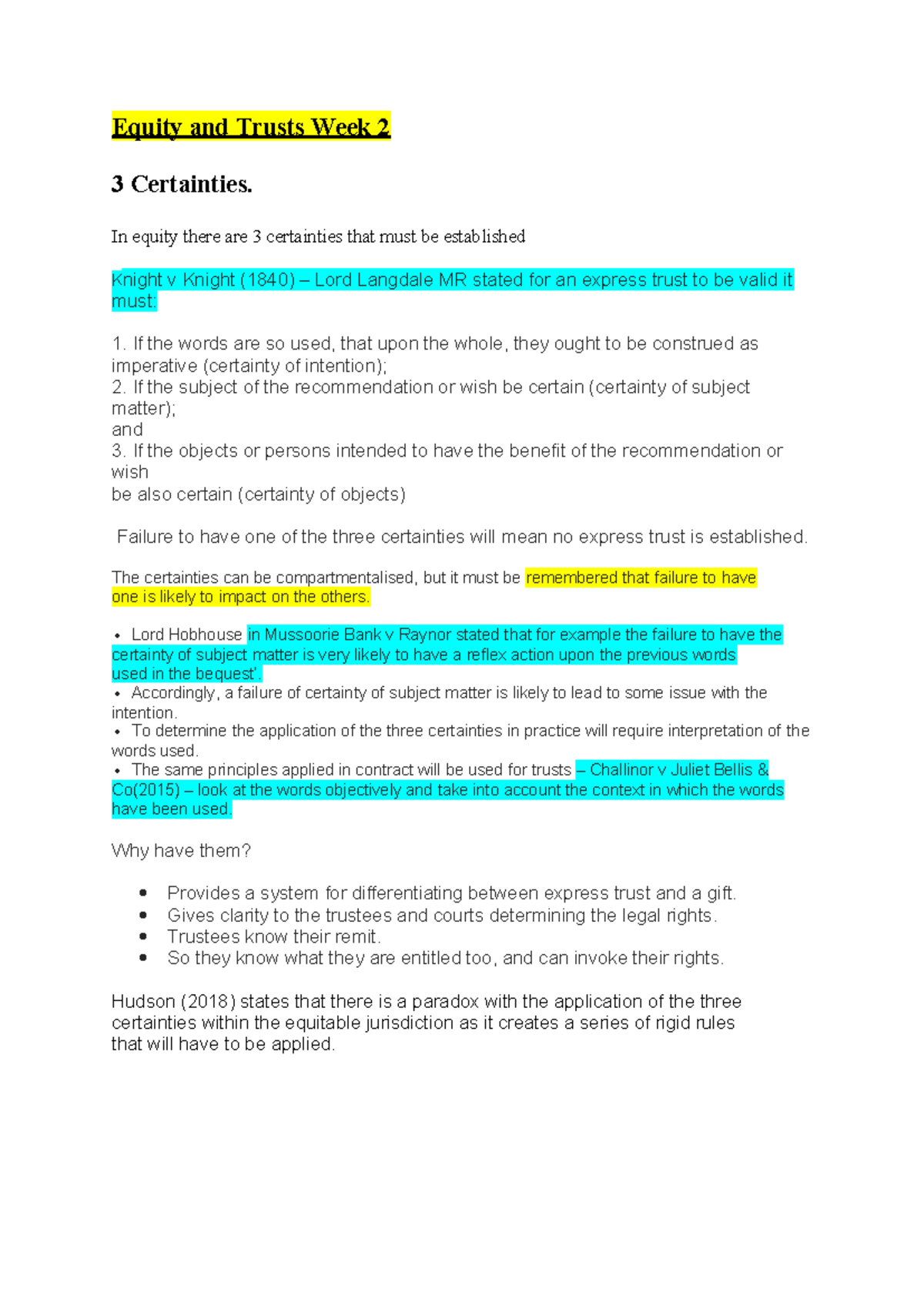 Equity and Trusts lecture and seminar - Equity and Trusts Week 2 3 ...