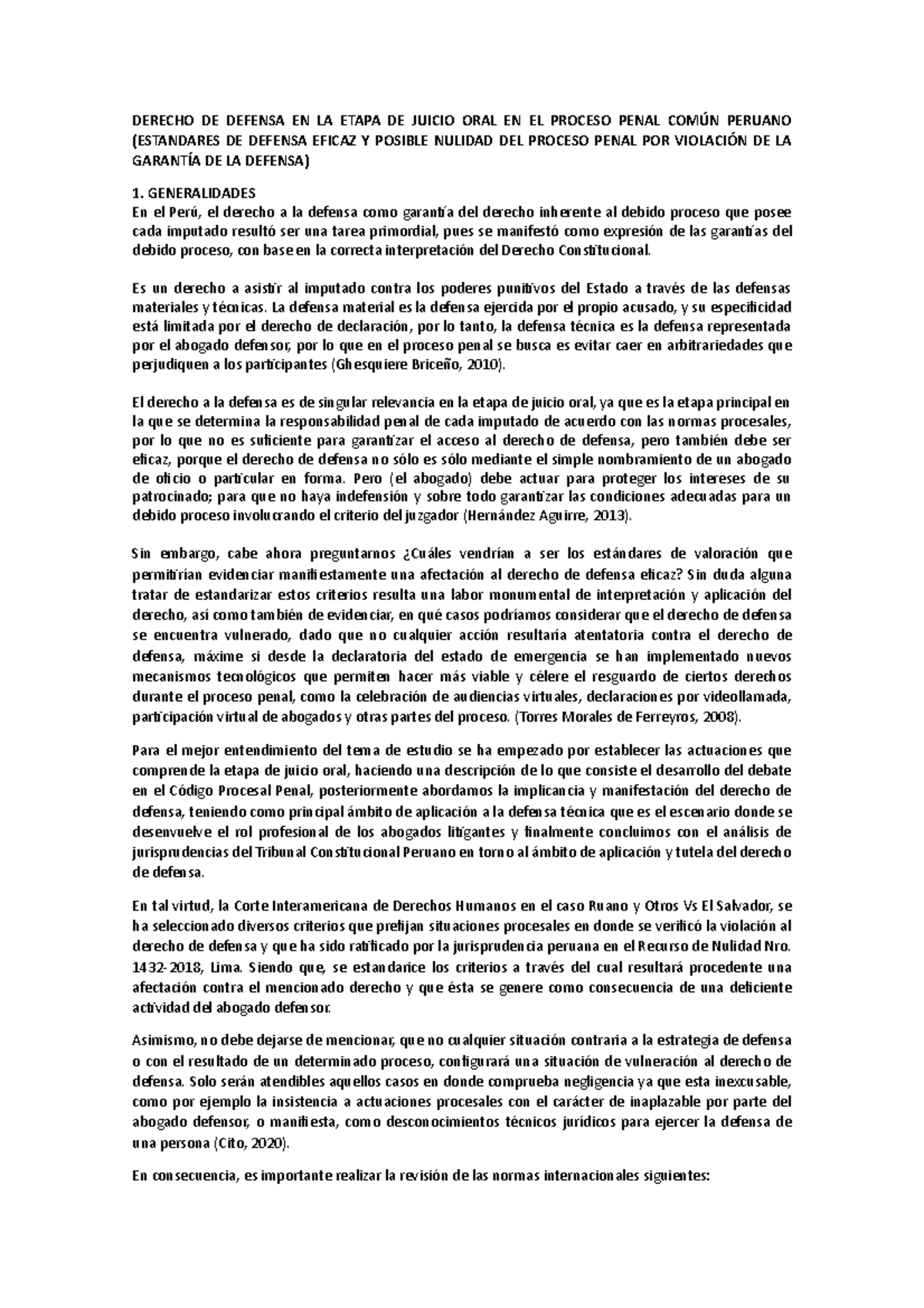 Derecho de Defensa en Juicio Oral en Proceso Penal Común Perú - Studocu