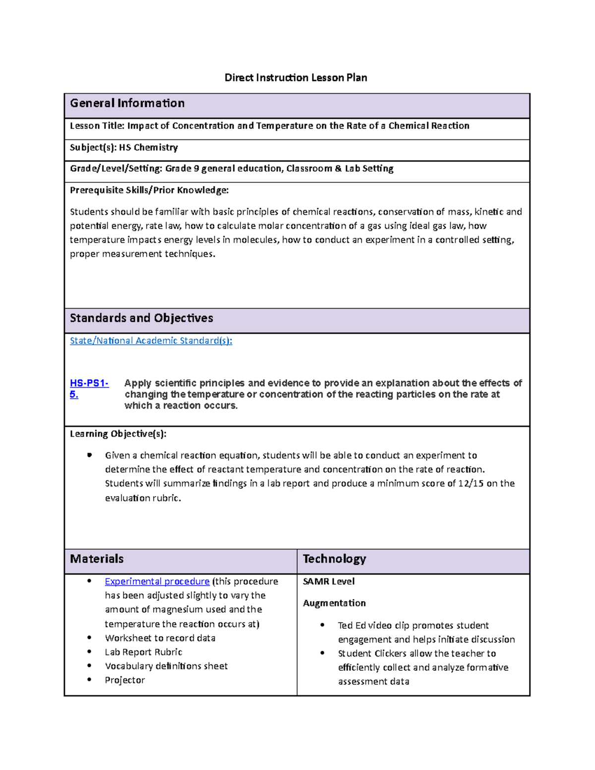 D172 - Sample Lesson Plan High School Chemistry - Direct Instruction ...