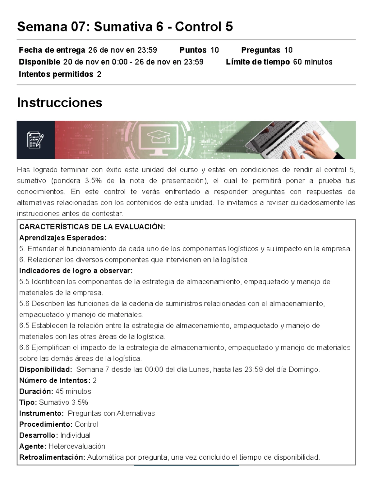Semana 7 control 6 - prueba - Semana 07: Sumativa 6 - Control 5 Fecha ...