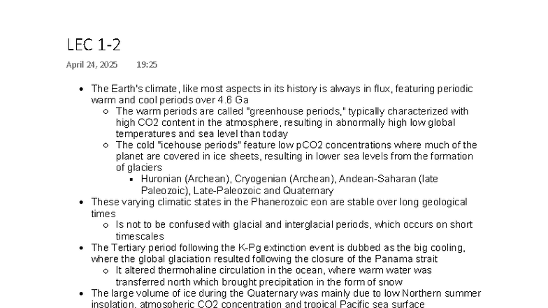 Geo2334 Lecture Notes Climate Change Through Geological Time Studocu