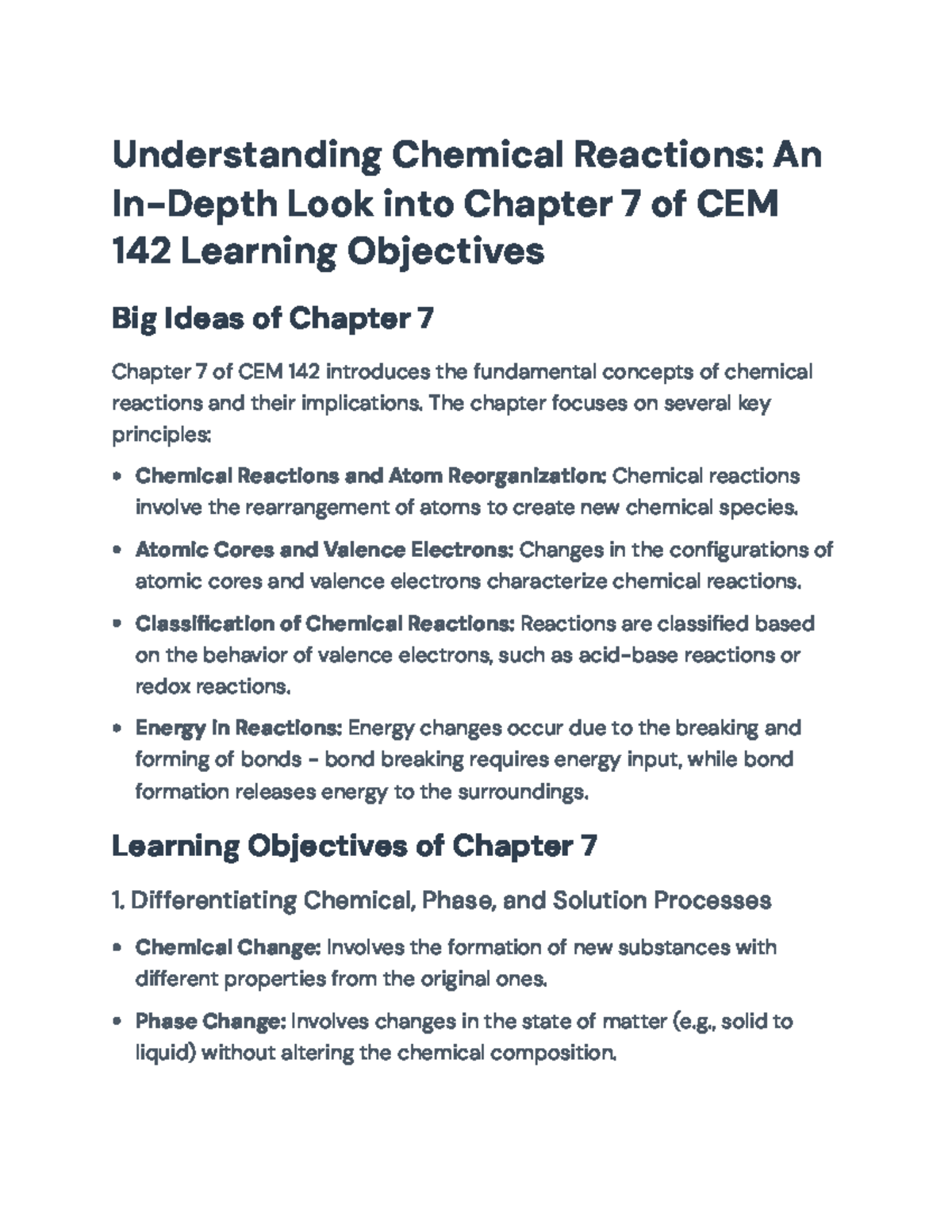 Understanding Chemical Reactions: Key Concepts from CEM 142 Chapter 7 ...