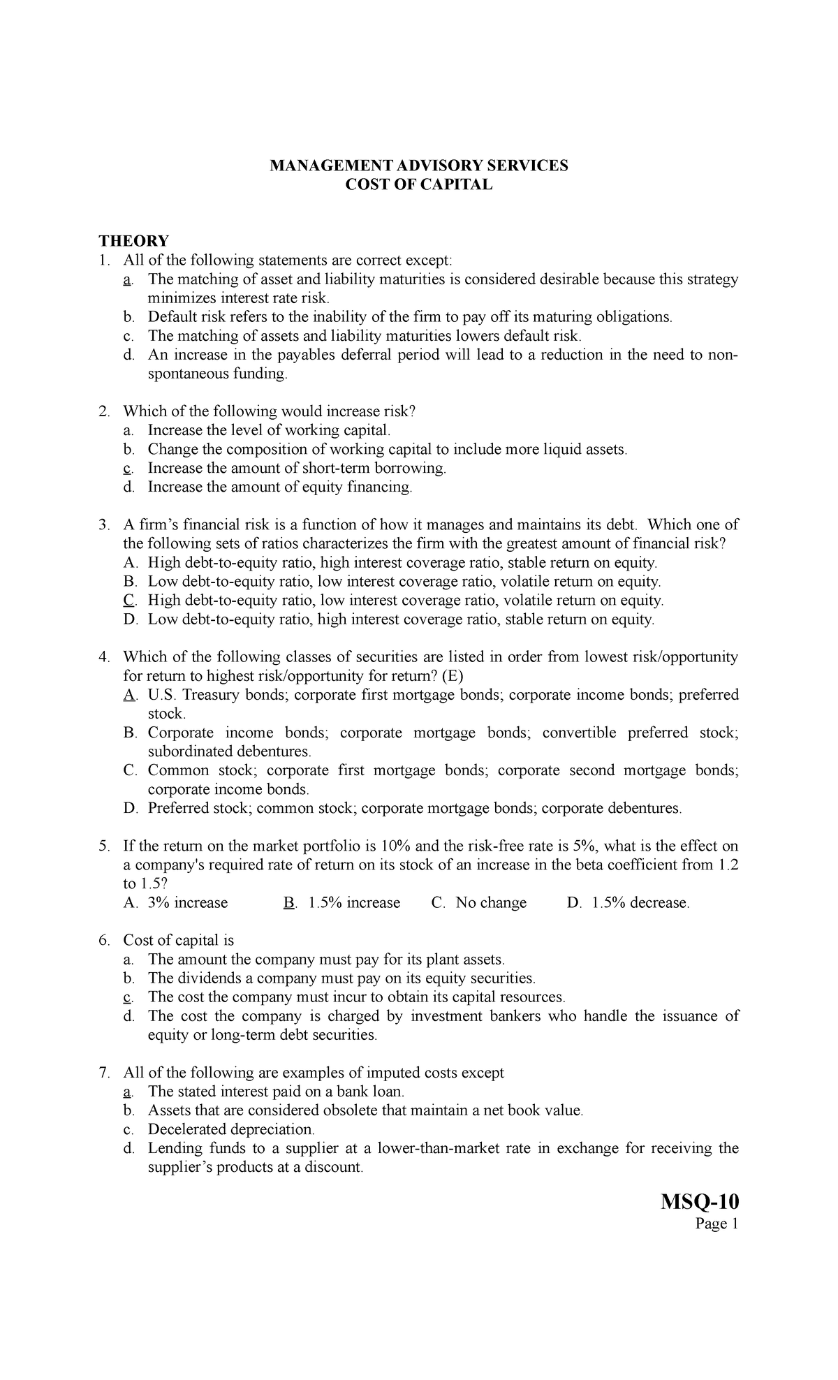 Cost of Capital Insights - Preparation for FIN 420 Final Exam - Studocu