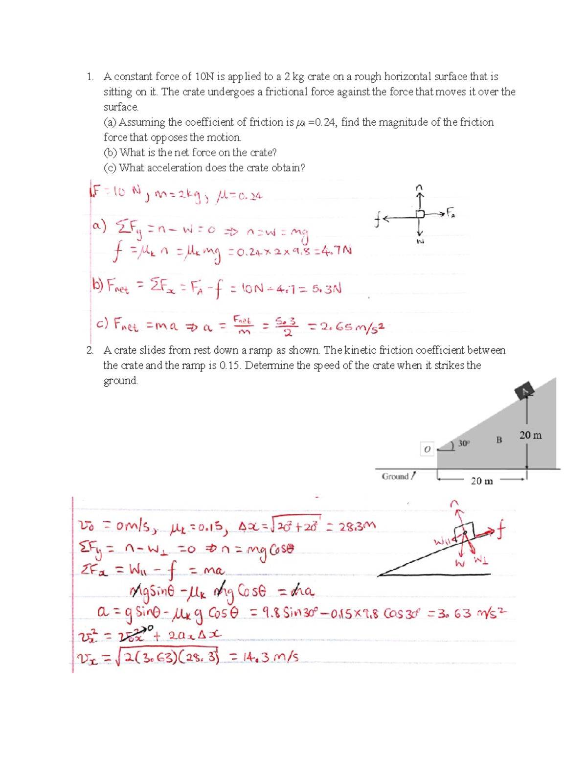 Test 2 Practice Questions Solutions for Physics 101: Forces & Friction ...