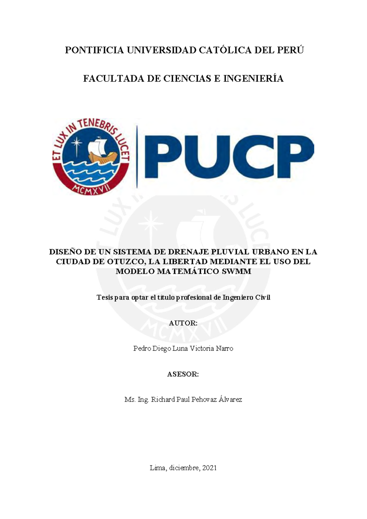 Diseño de Drenaje Pluvial Urbano en Otuzco usando SWMM - Tesis - Document Preview