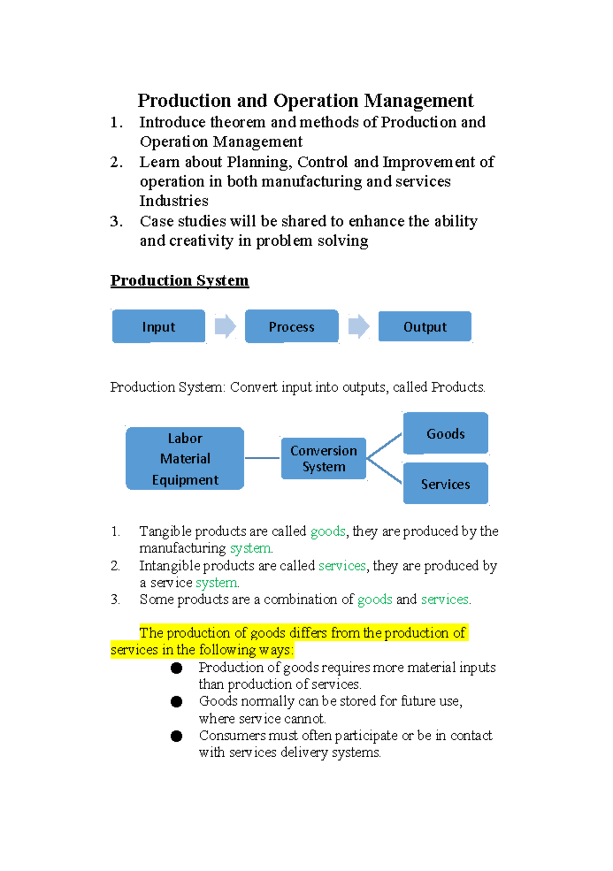 Production and Operation Management (生產管理) Course Overview and Key ...