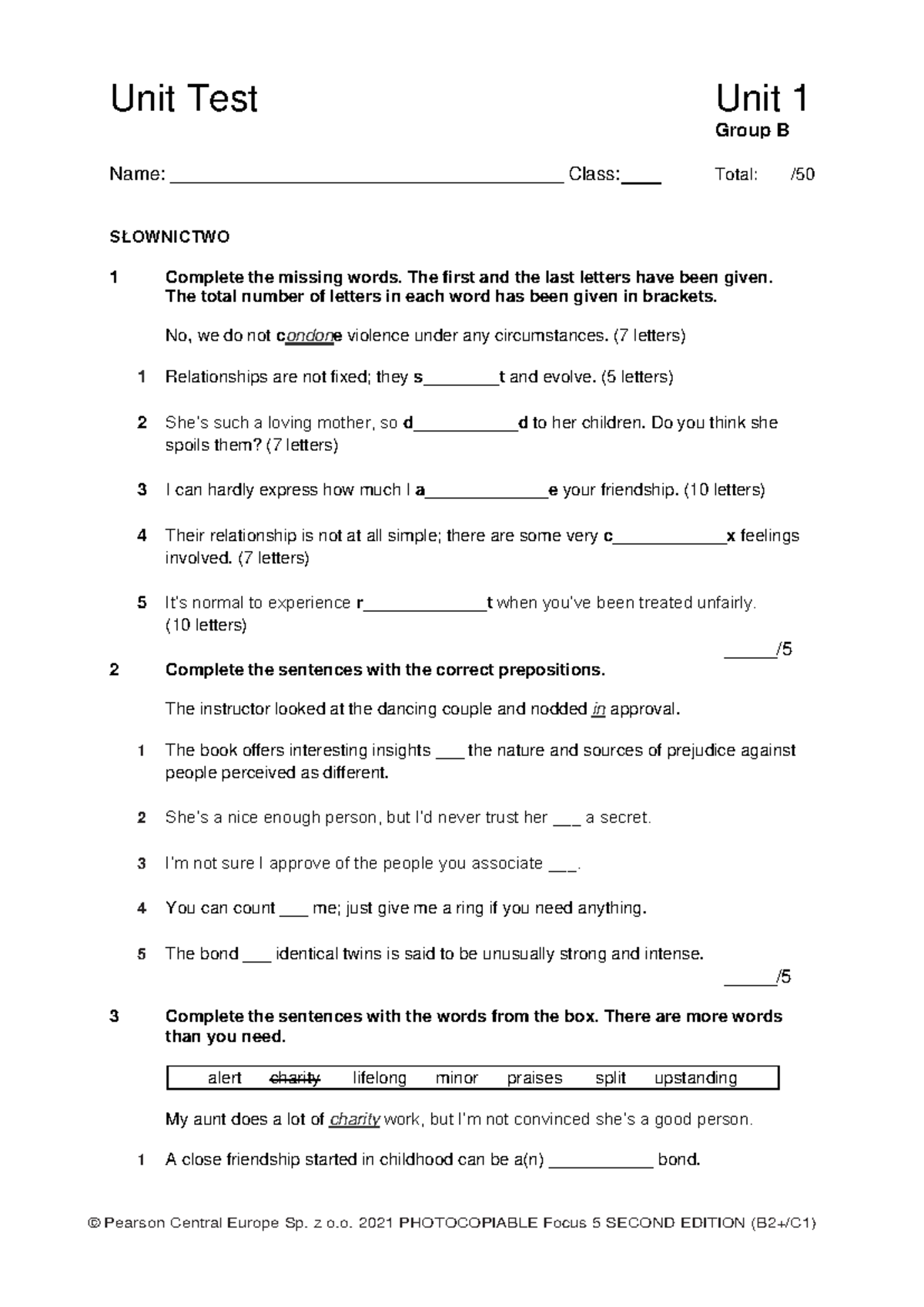 Focus 5 2E Unit 1 Group B Test Answers and Practice - Studocu