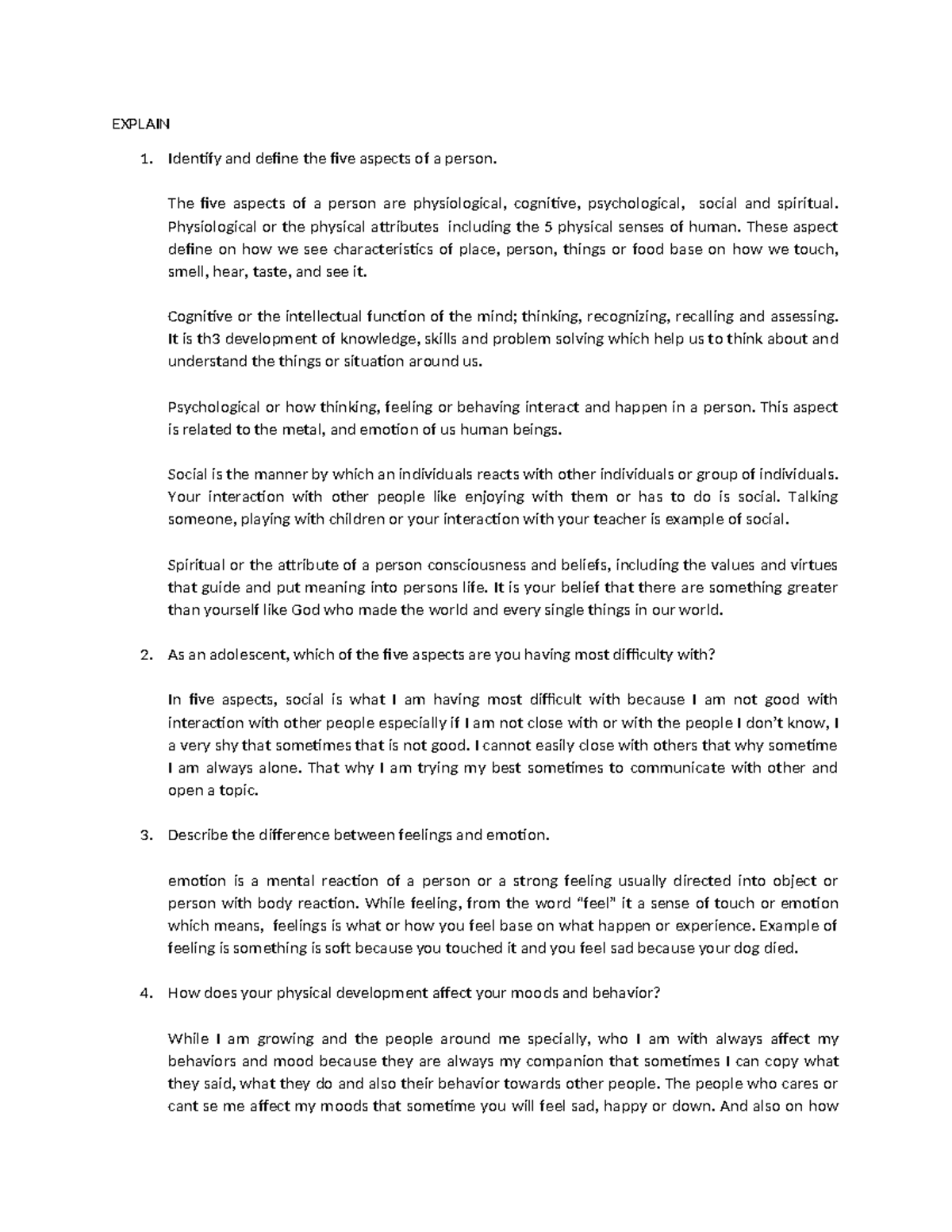 Per Dev Written Works: Five Aspects of a Person Explored - Studocu