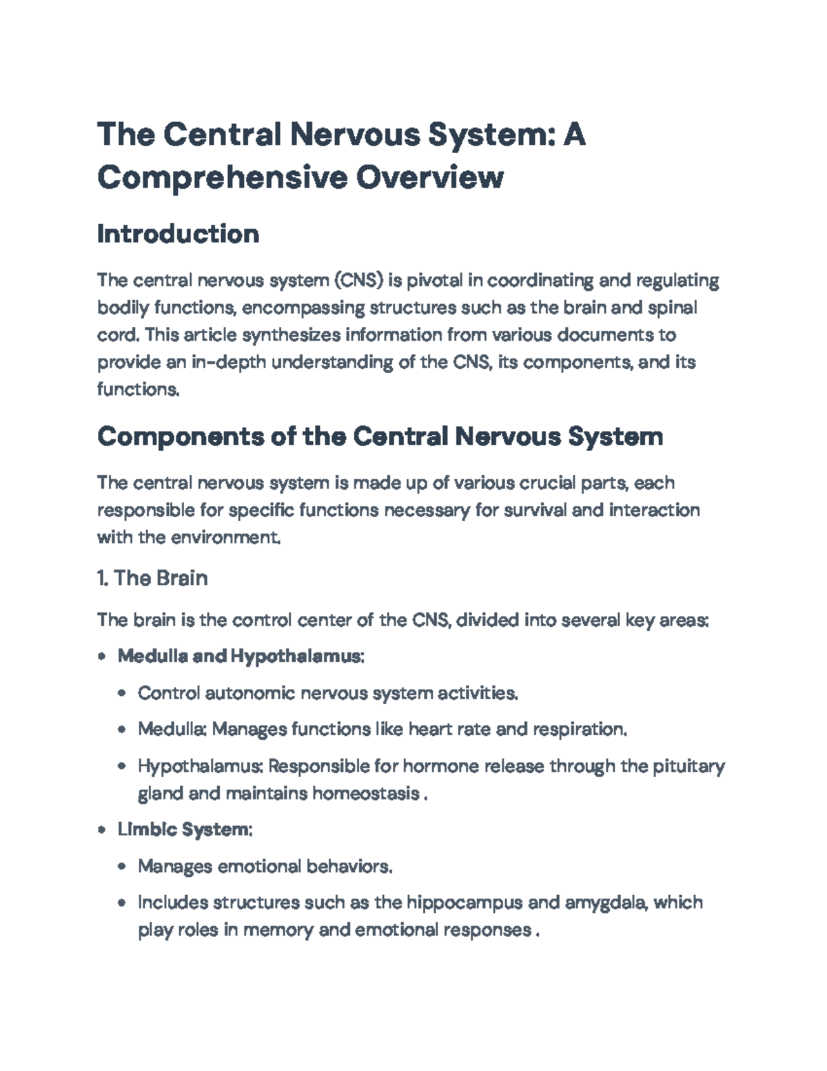 CNS 101: Comprehensive Overview of the Central Nervous System Functions ...