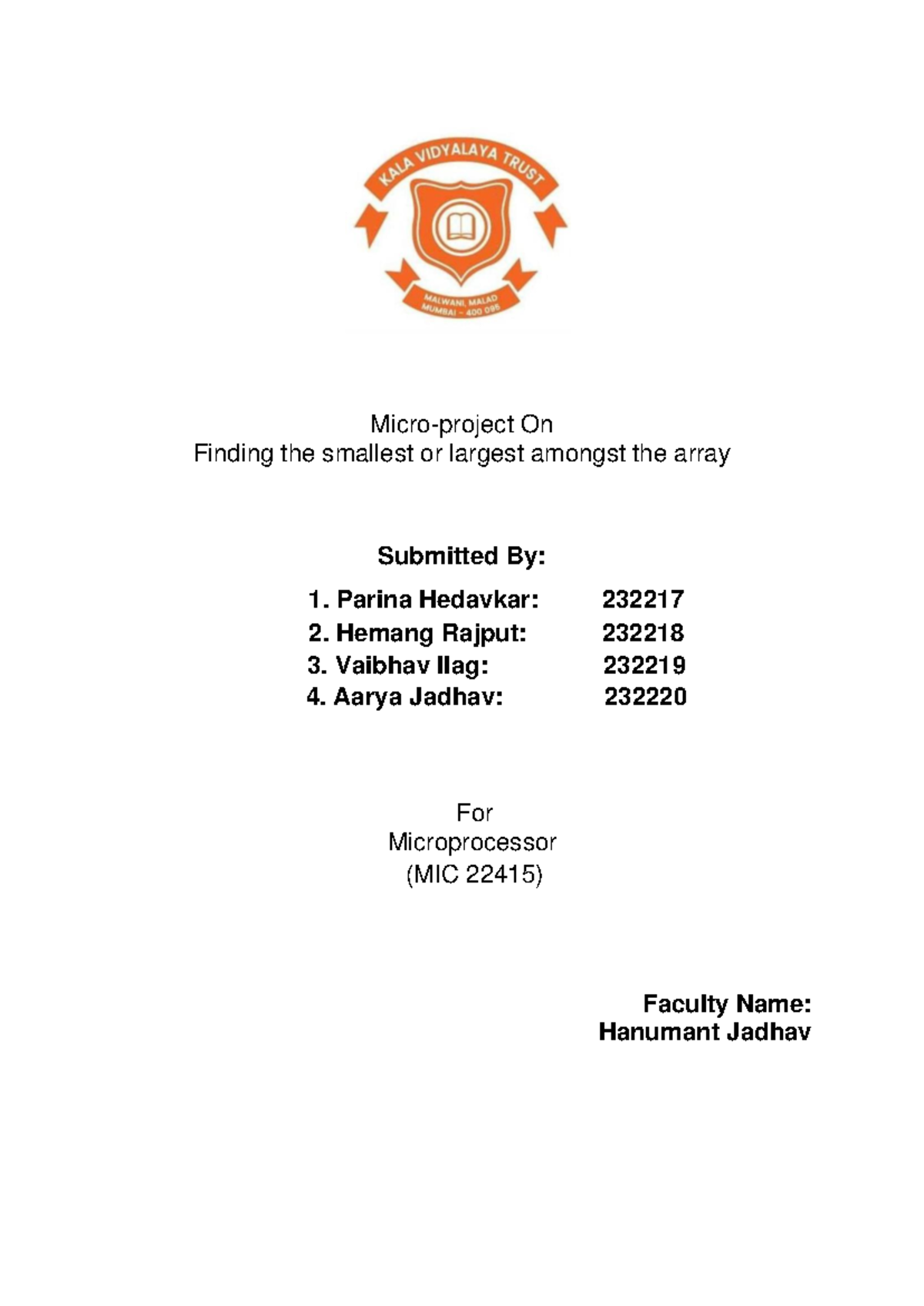 Final Microproject Report on Finding Max in Array (MIC 22415) - Studocu