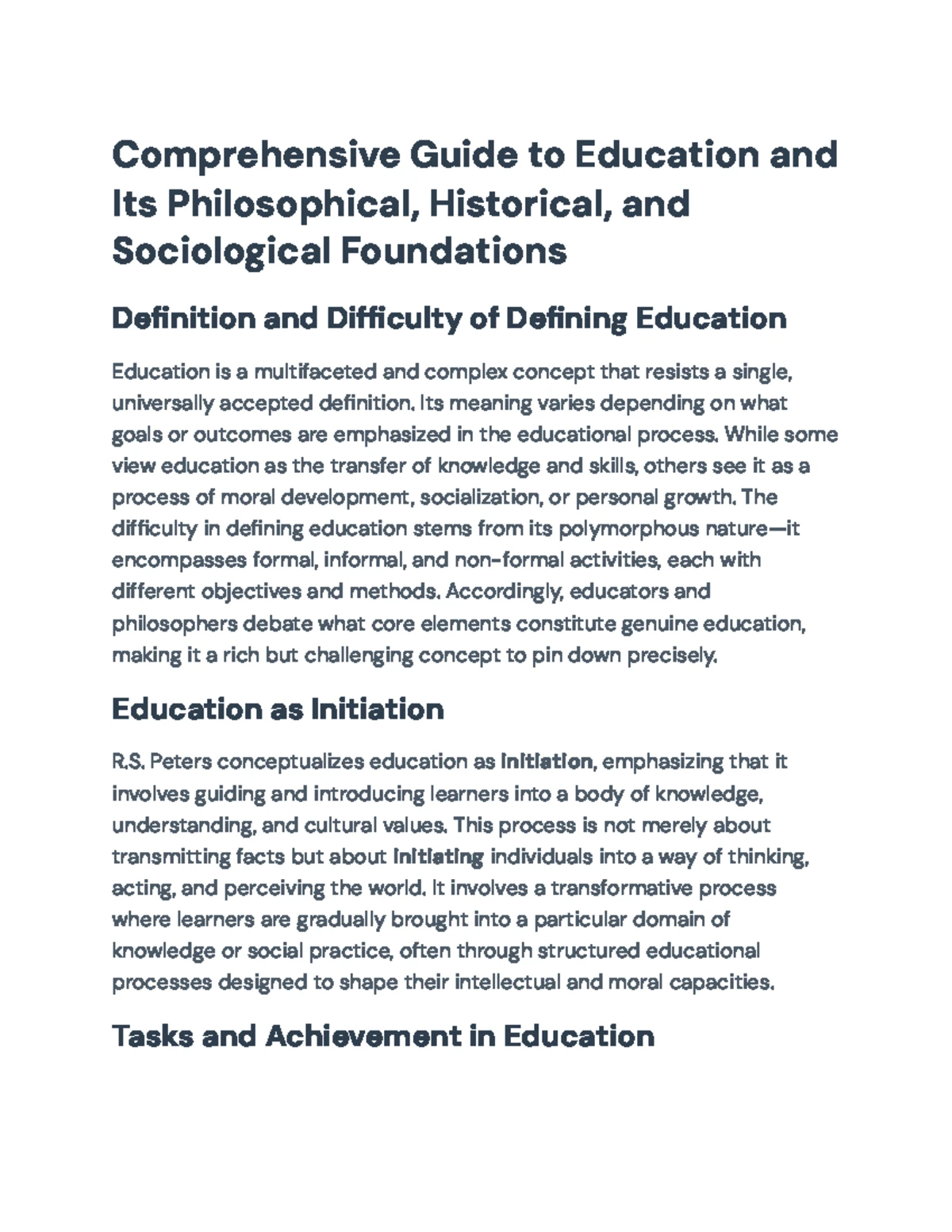Comprehensive Final Exam Notes on Philosophy of Education (PHIL 101 ...