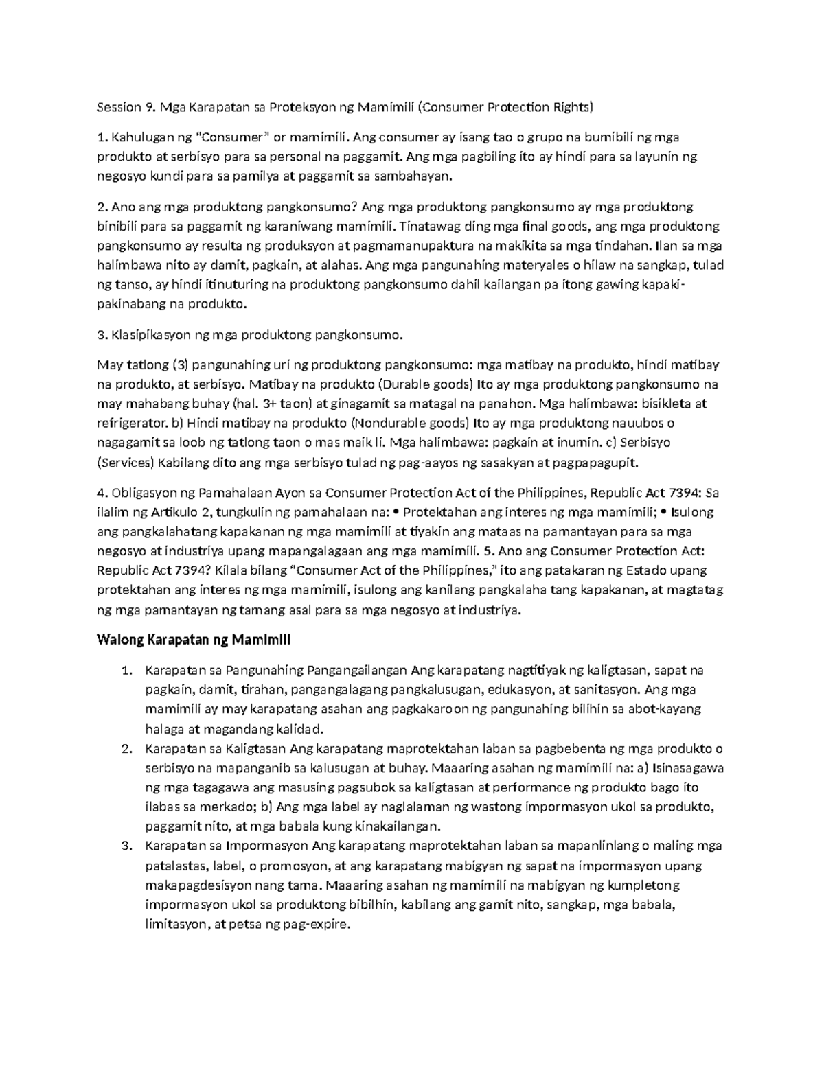 FDS - December Notes on Consumer Protection Rights and Responsibilities ...