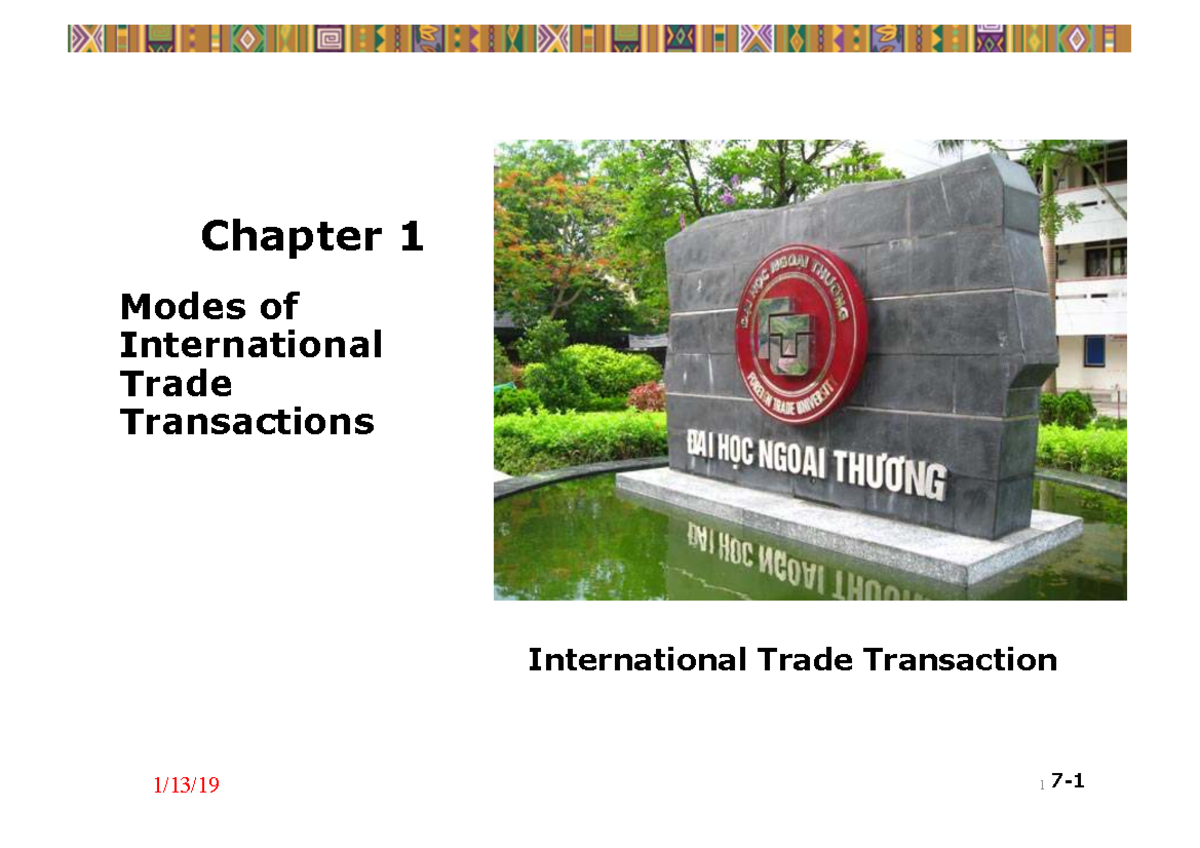 Chapter 1: Modes of International Trade Transactions (INTL 201) - Studocu