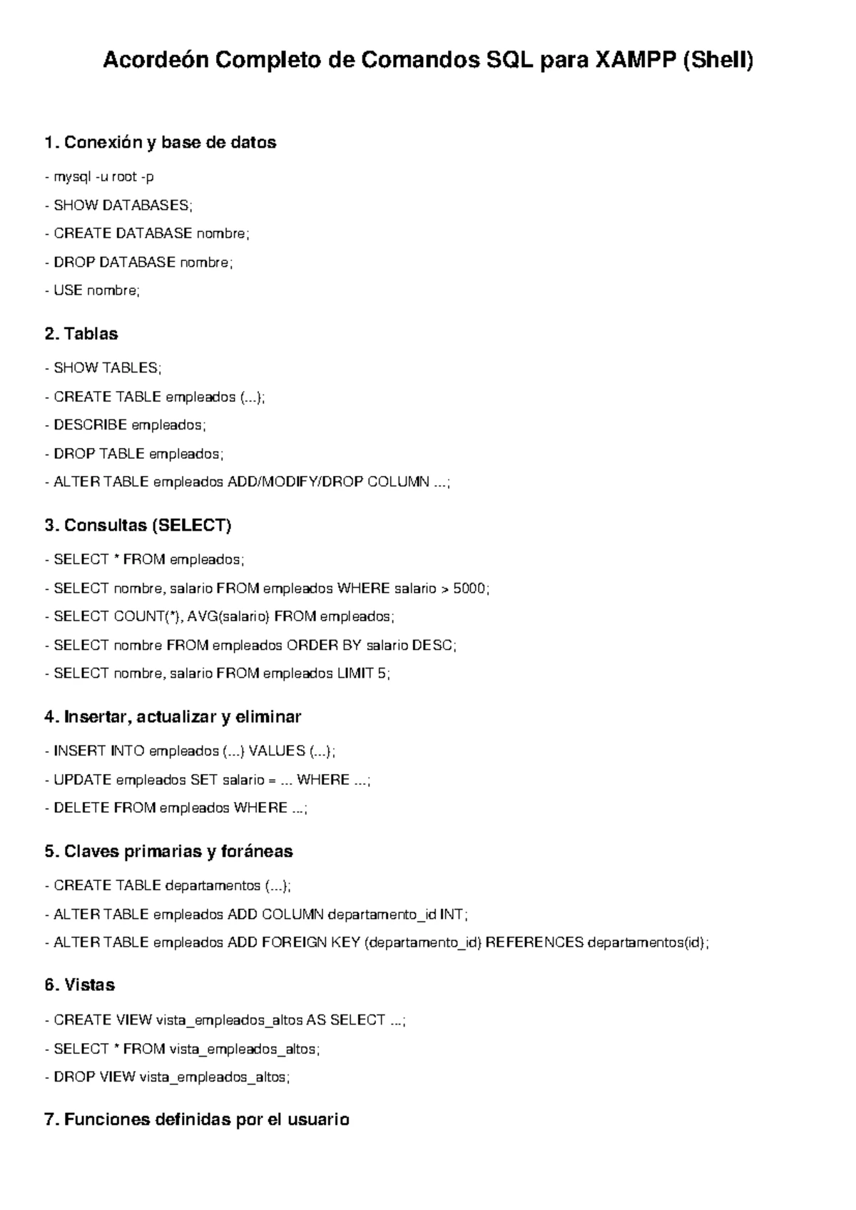 Consultas SQL en Shell de XAMPP para Bases de Datos 1 - Studocu