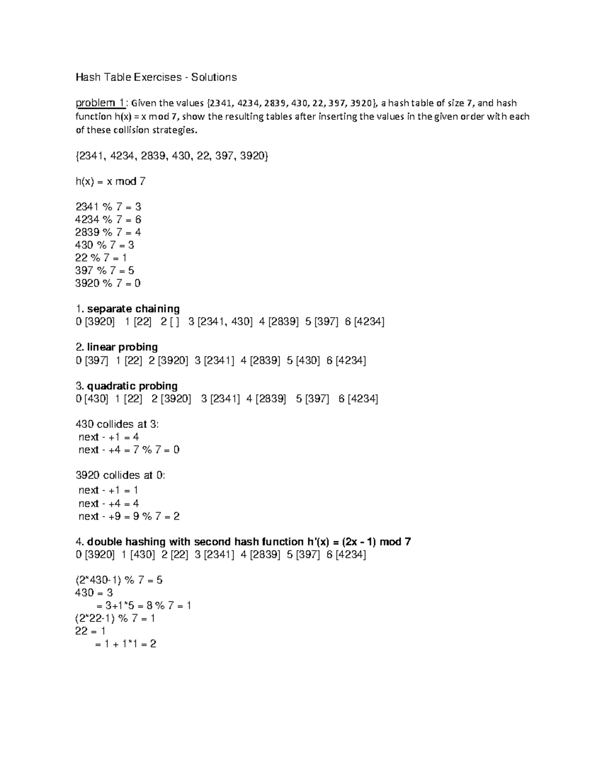 Hash Table Exercises - Solutions (CS101) - Studocu
