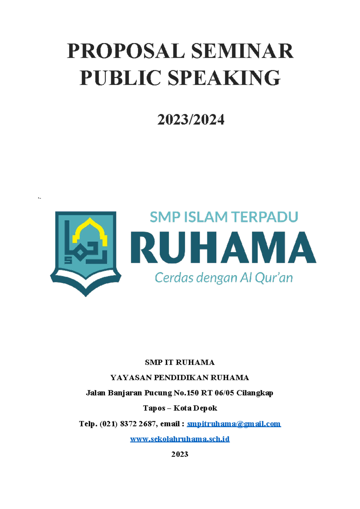 Proposal Seminar Public Speaking SMP IT Ruhama 2024 - Studocu