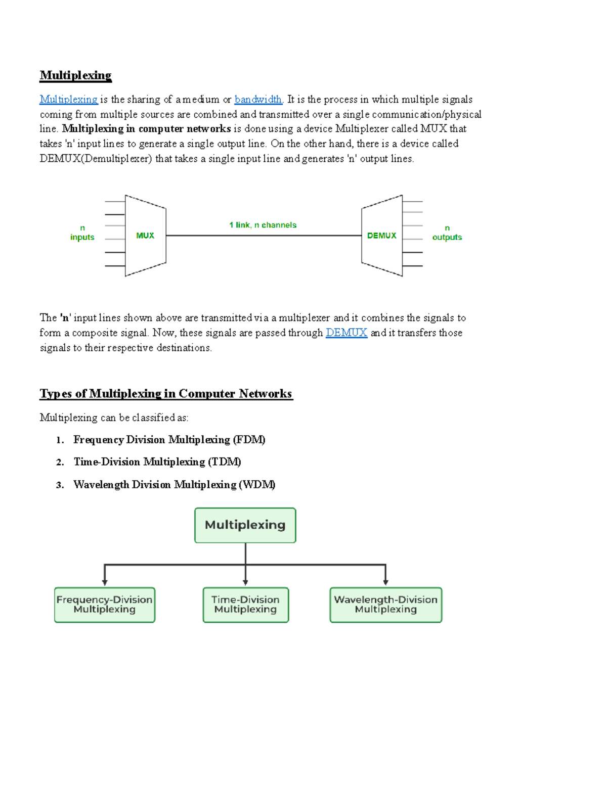 Multiplexing in Computer Networks - Study Notes - Studocu
