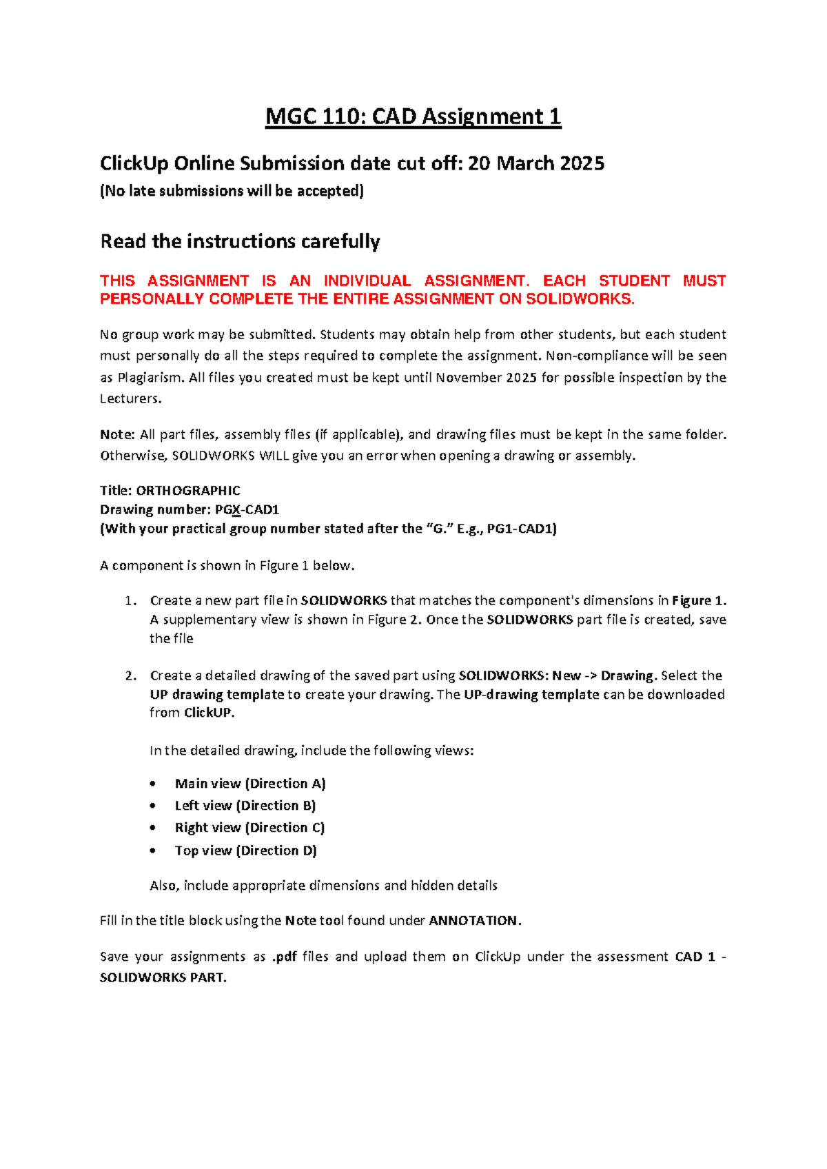 CAD Assignment 1 - cad 1 - MGC 110: CAD Assignment 1 ClickUp Online ...