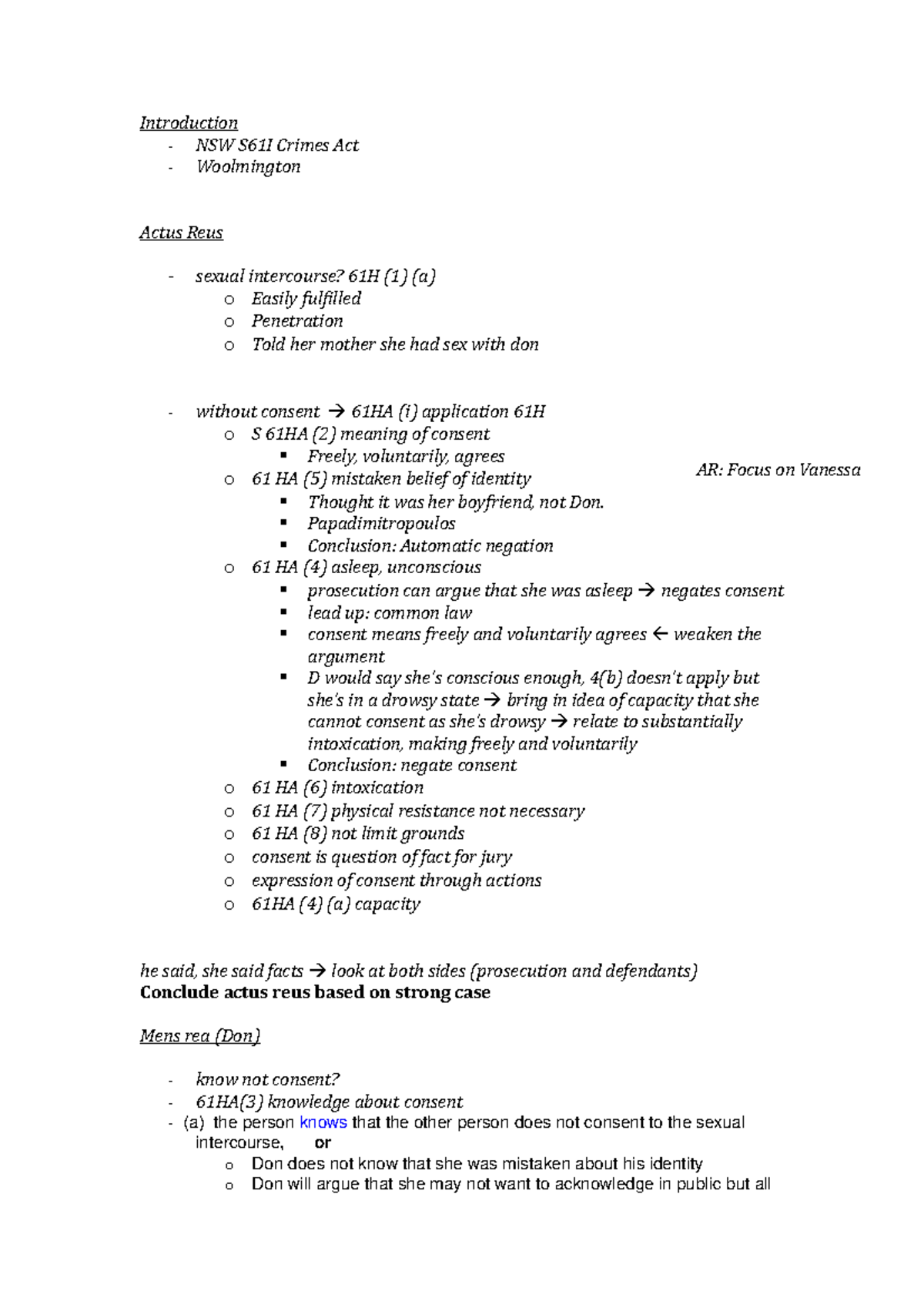 CRIM 101 Tutorial Week 9 Notes - Criminal Law & Procedure Analysis ...