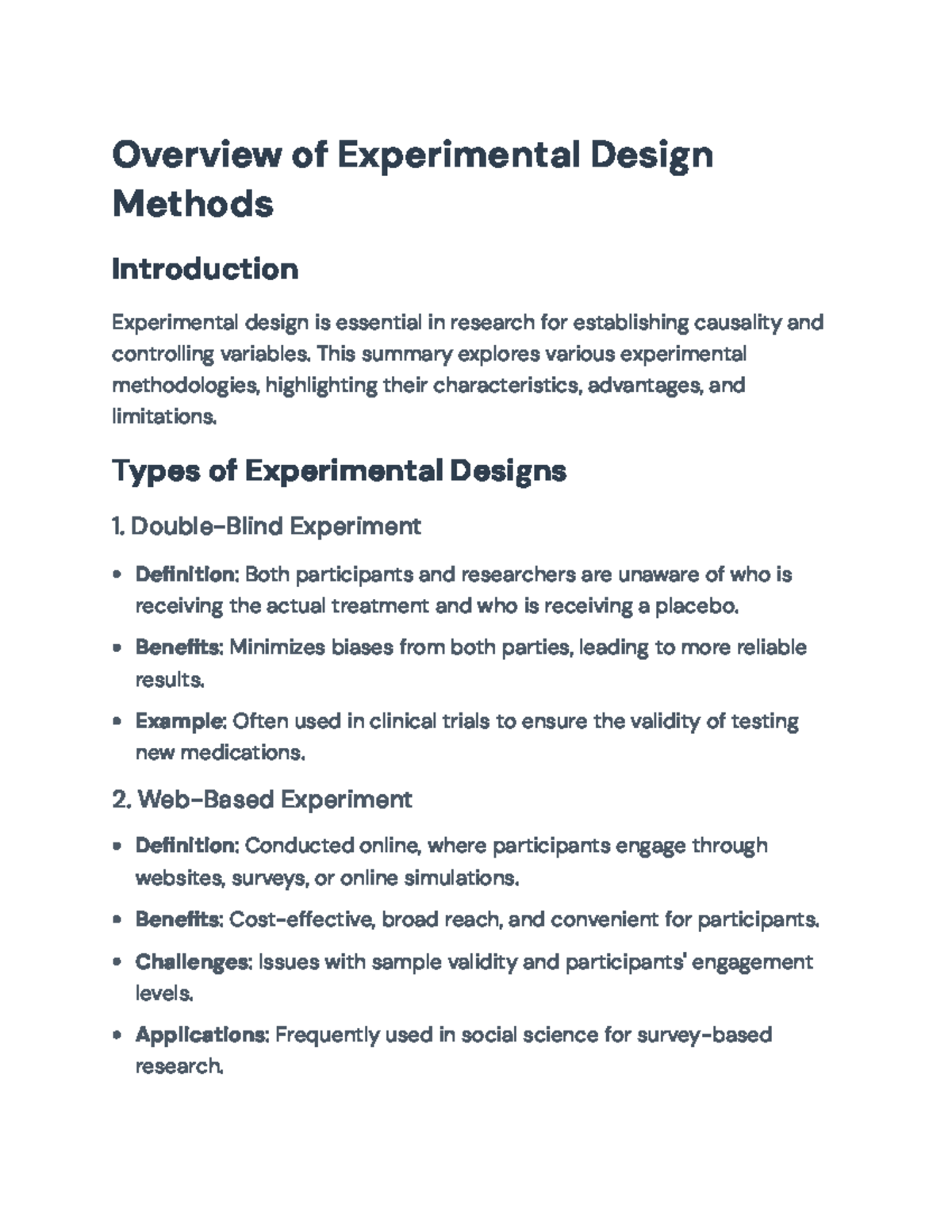 Overview of Experimental Design Methods: Characteristics and ...