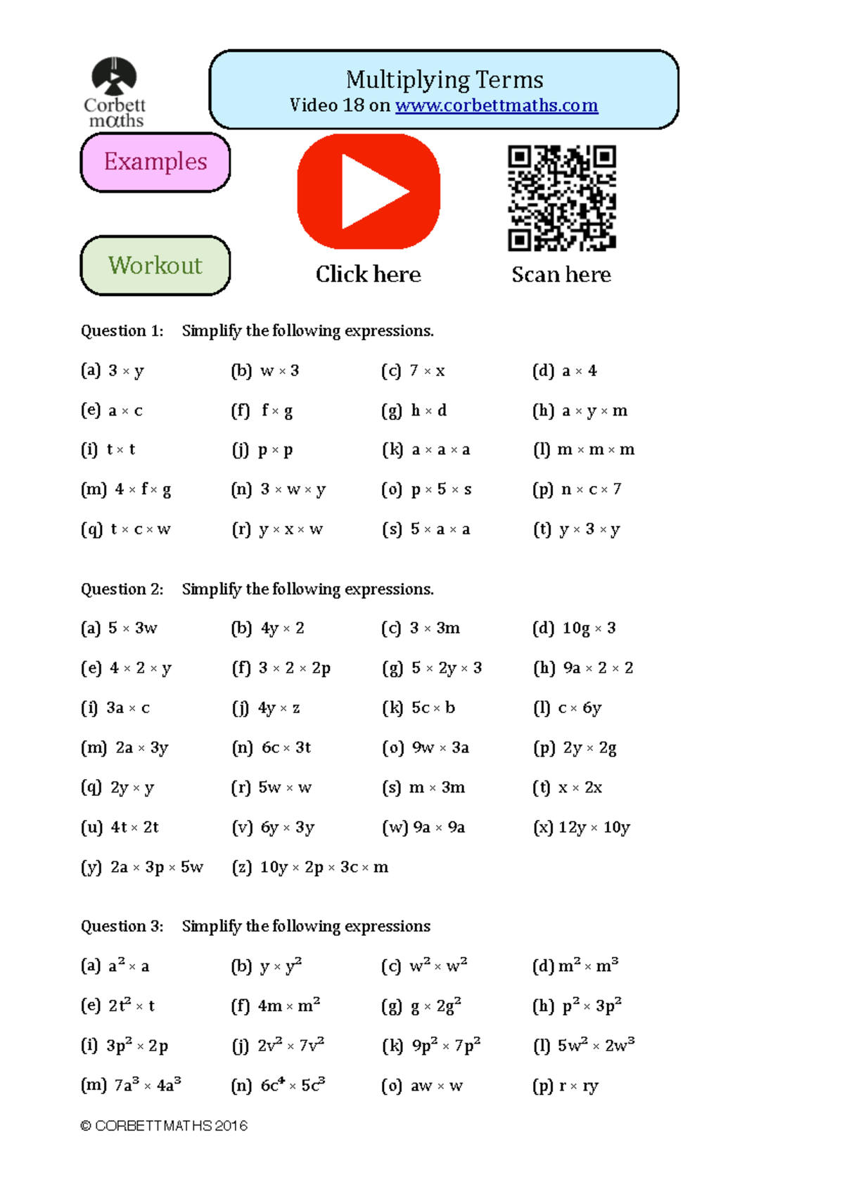 Algebra Worksheet: Multiplying Terms (Course Code: MATH101) - Studocu