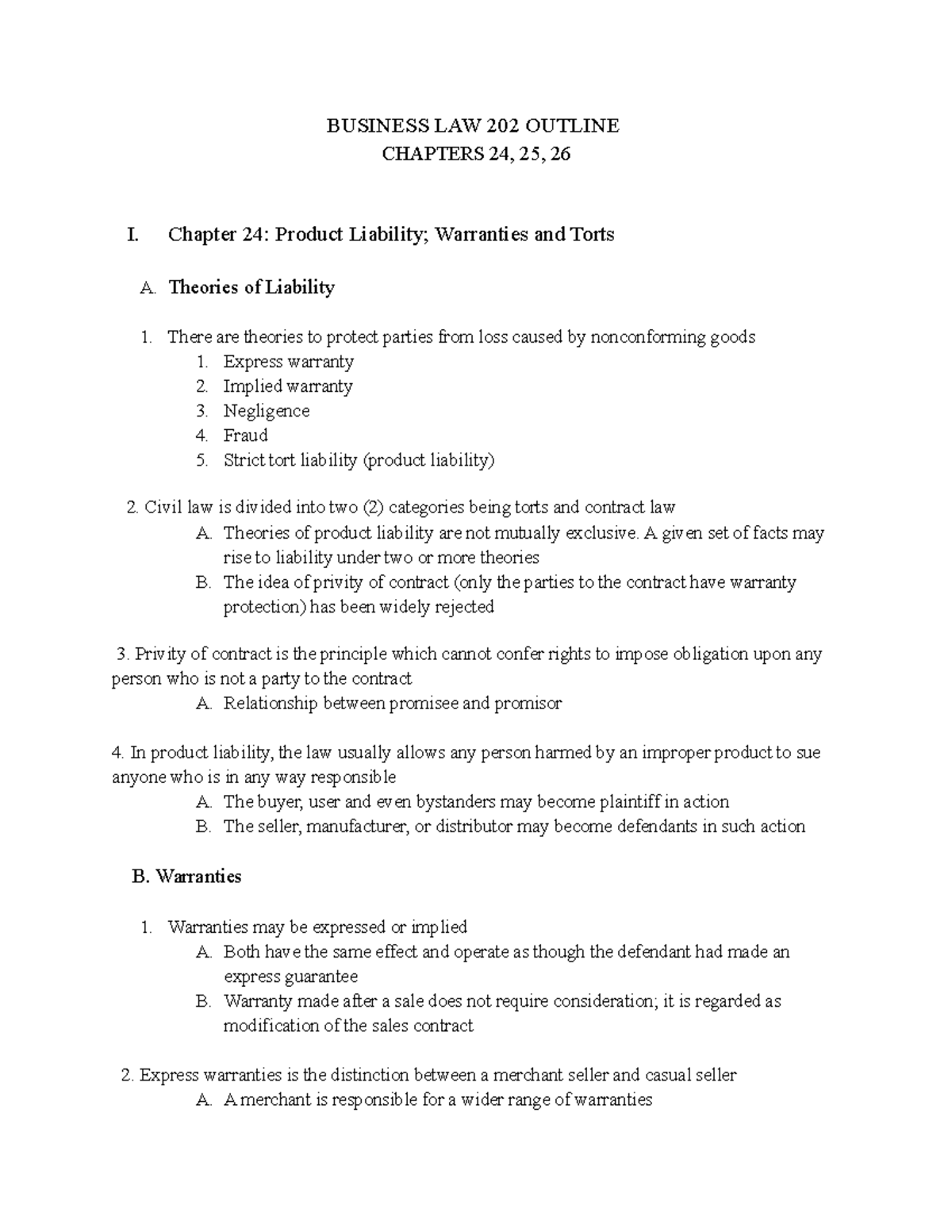 BLAW 202 Lecture Notes Summary: Chapters 24-26 Overview - Studocu