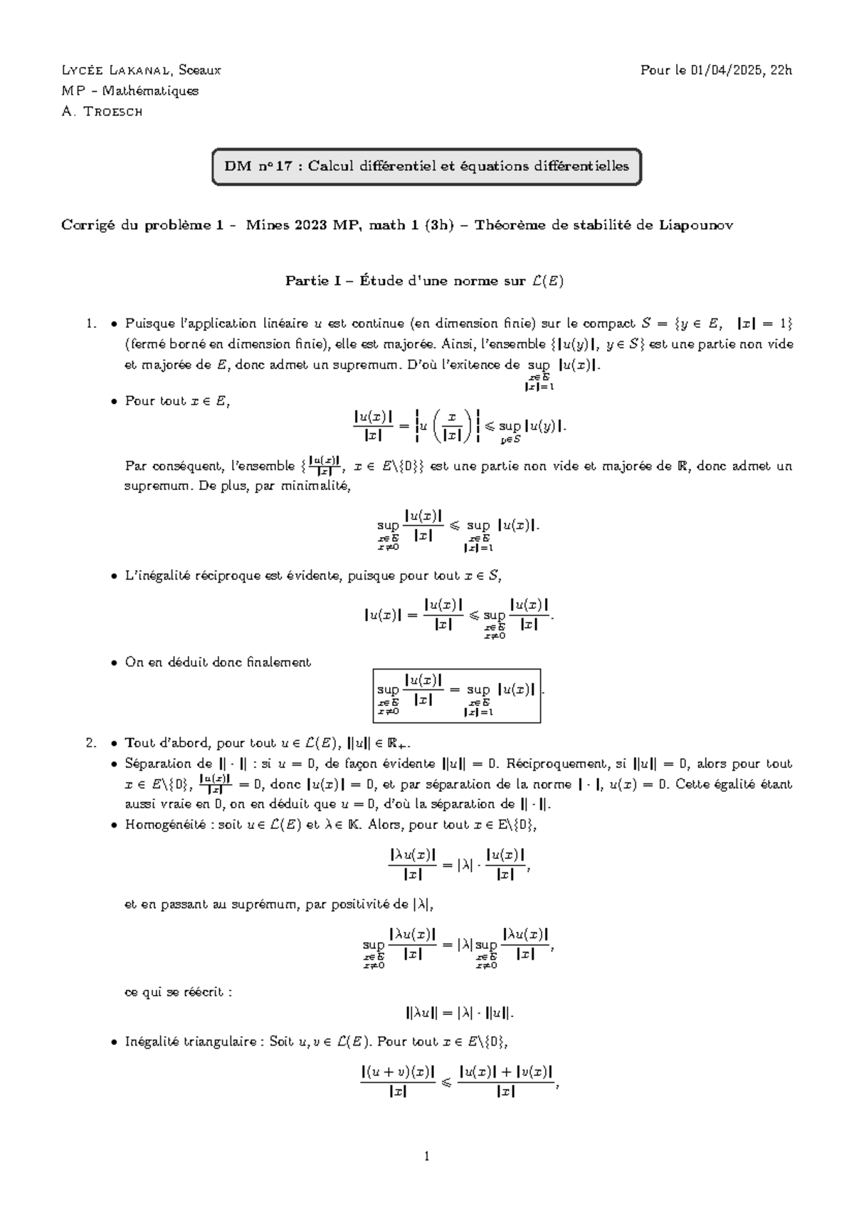 Corrigé DM 17 - Calcul Différentiel et Équations Différentielles MP ...