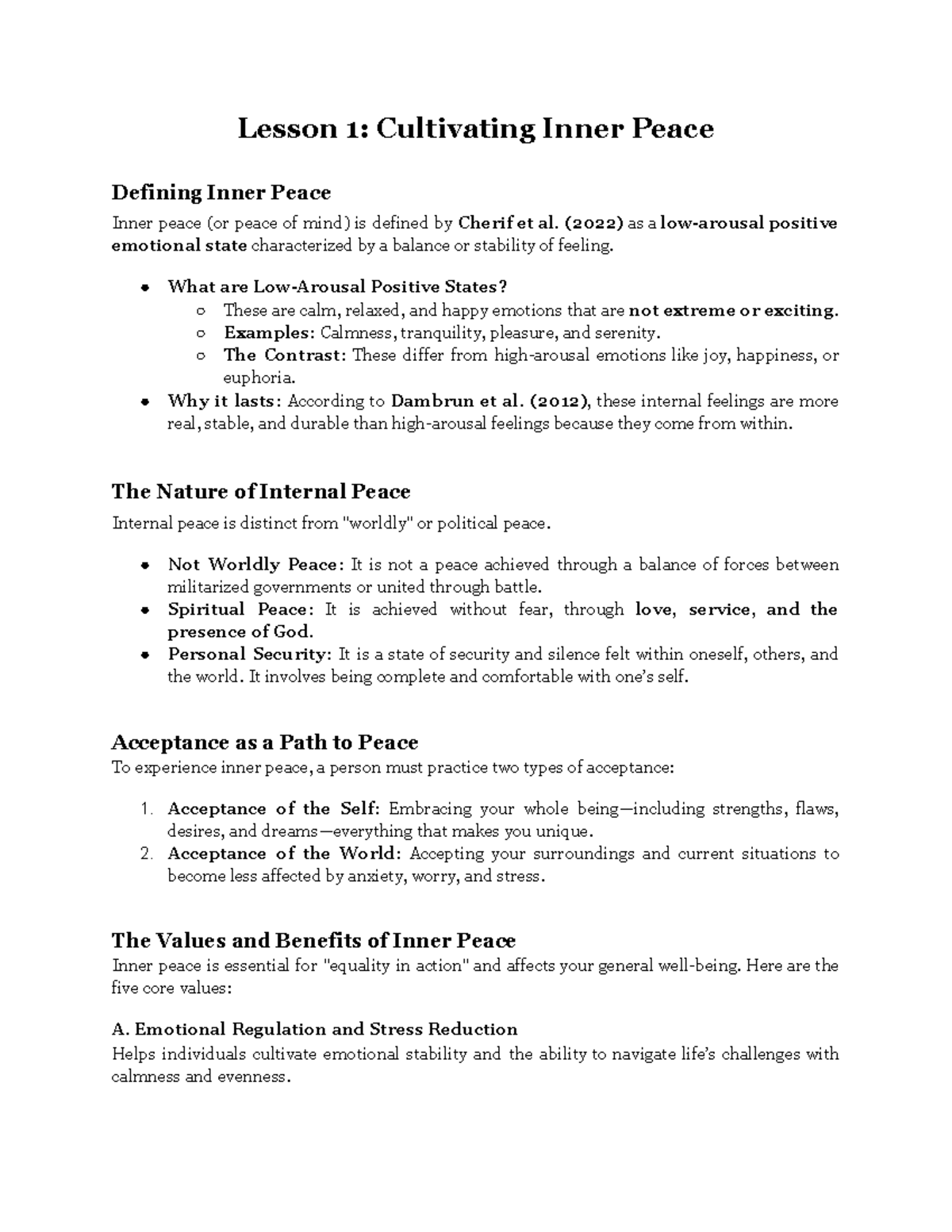 IDE 10.2 Chapter 3: Cultivating Inner Peace and Acceptance - Studocu