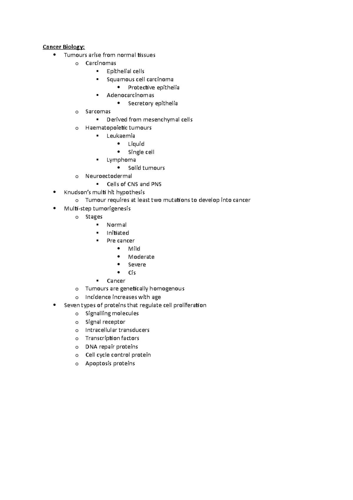 Cancer Cell Biology Lecture Notes: Tumorigenesis and Cellular ...