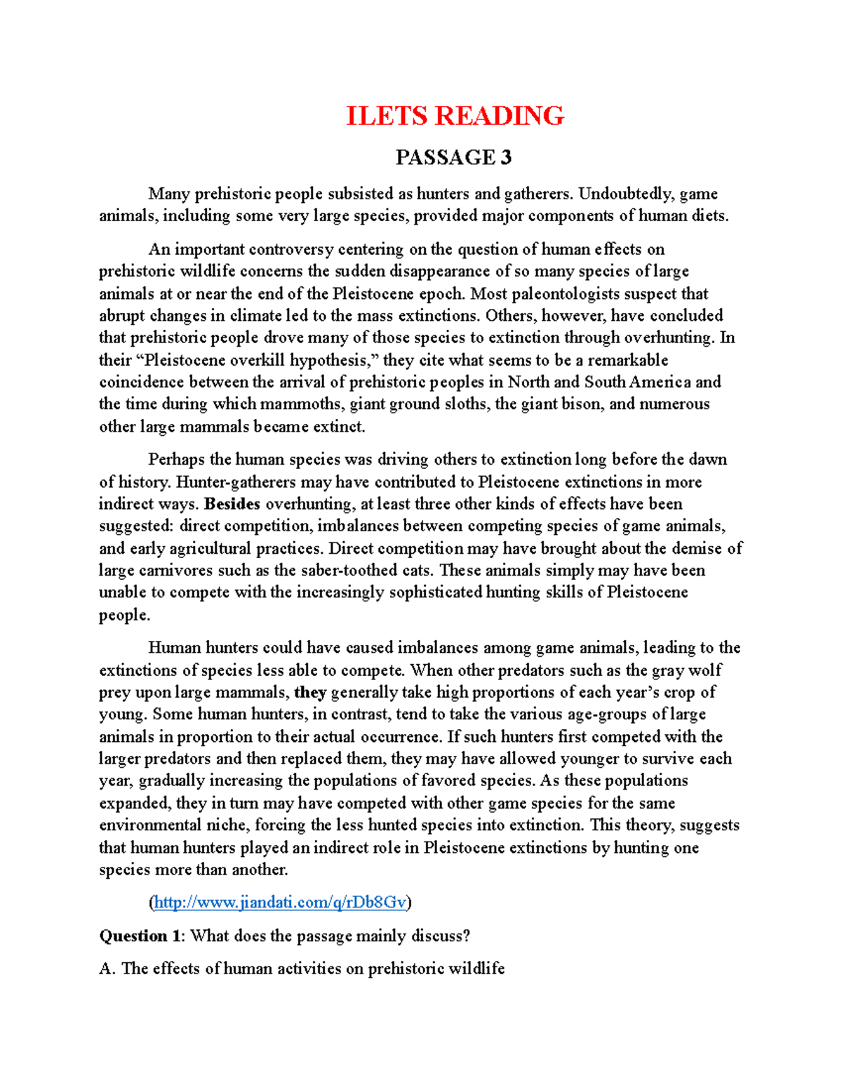 Ielts Reading 3 - ILETS READING PASSAGE 3 Many prehistoric people ...