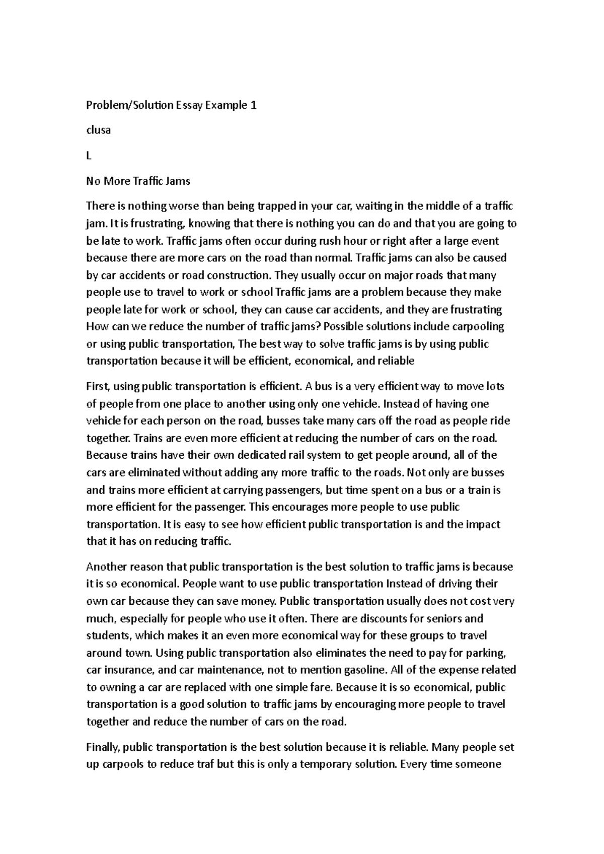 Problem - dvsddfgfngsdcas - Problem/Solution Essay Example 1 clusa L No ...