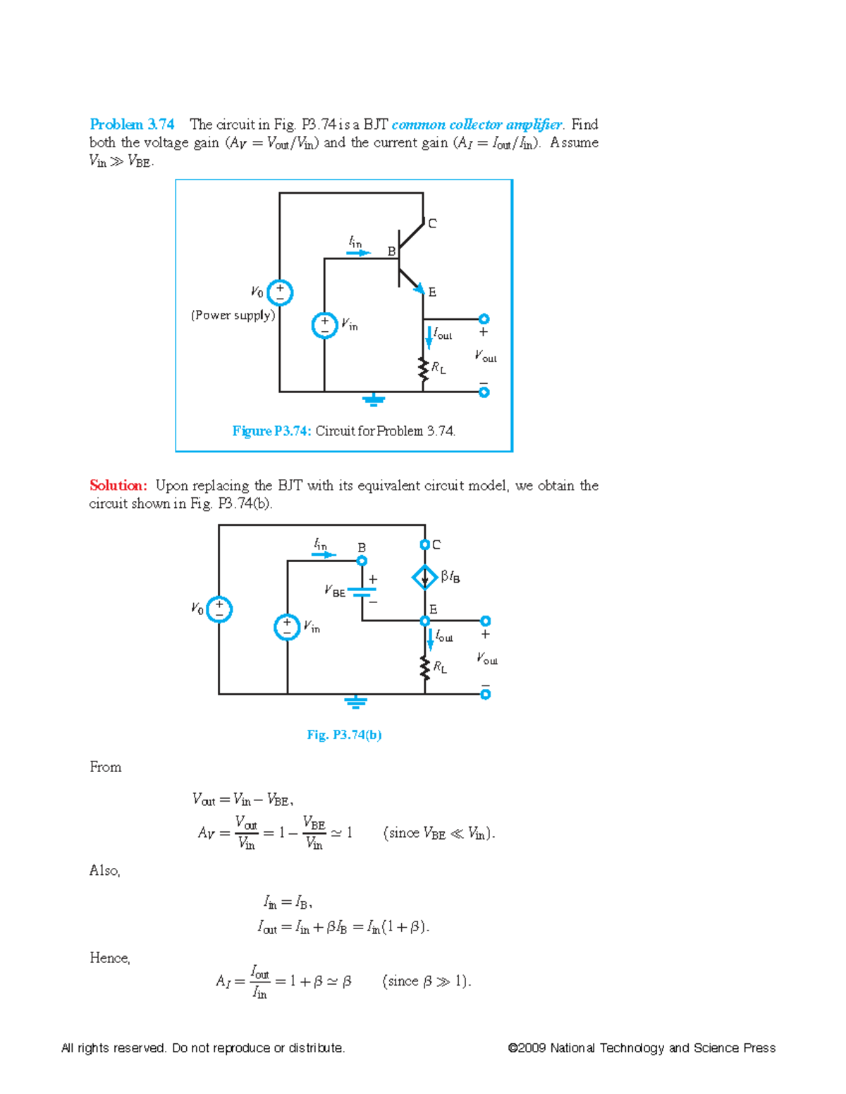 Problem 3.74 BJT common collector amplifier analysis and gains - Studocu