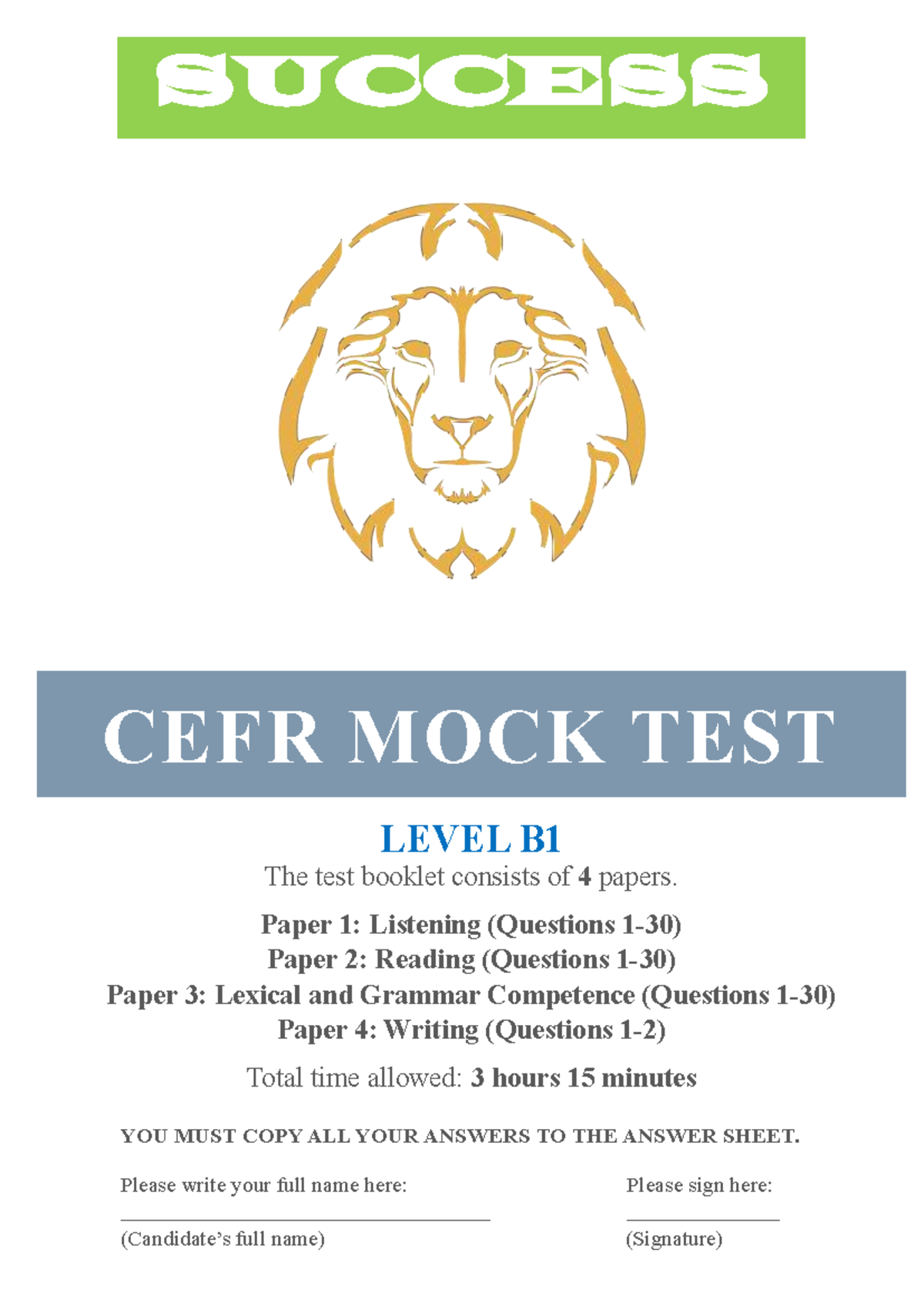 Doniyor aslanovs cefr mock testing - level b1 - SUCCESS YOU MUST COPY ...