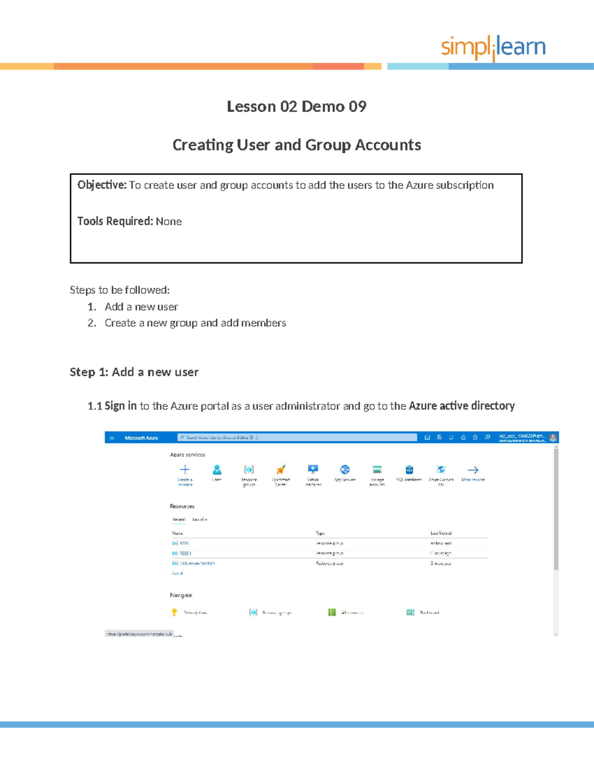 Lesson 02 Demo 09: Creating User & Group Accounts in Azure - Studeersnel